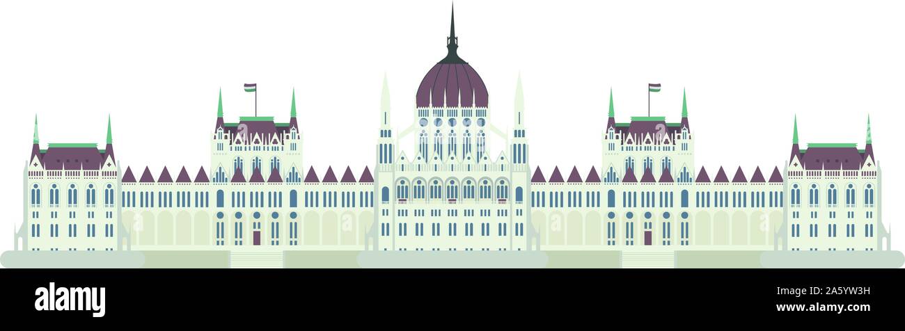 Il Parlamento di Budapest, Ungheria. Isolato su sfondo bianco illustrazione vettoriale. Illustrazione Vettoriale
