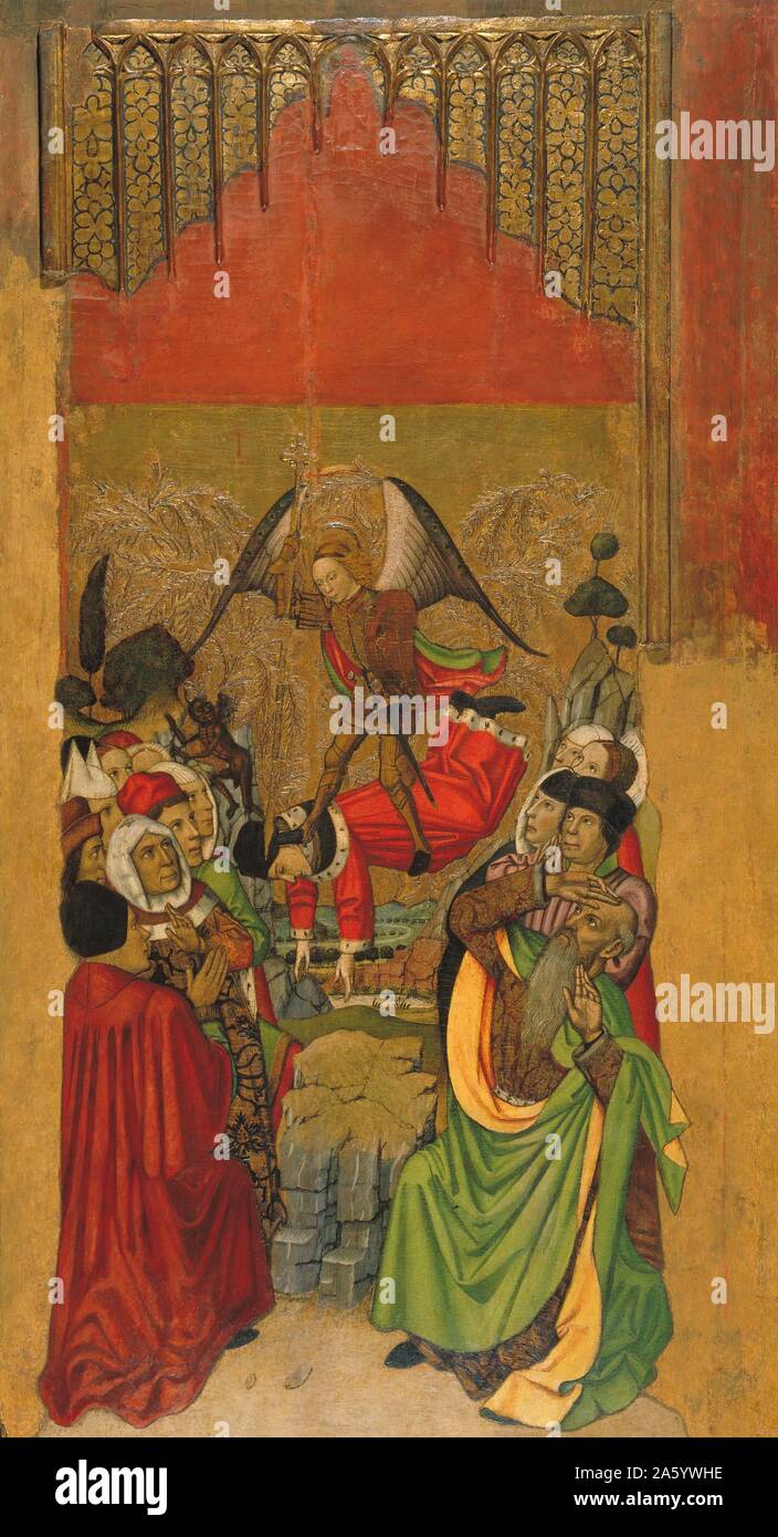 Jaume Huguet (1412-1492) San Michele sconfigge l'Anticristo. Tempera, rilievi in stucco e foglia oro su legno intorno a 1455-1460 Foto Stock