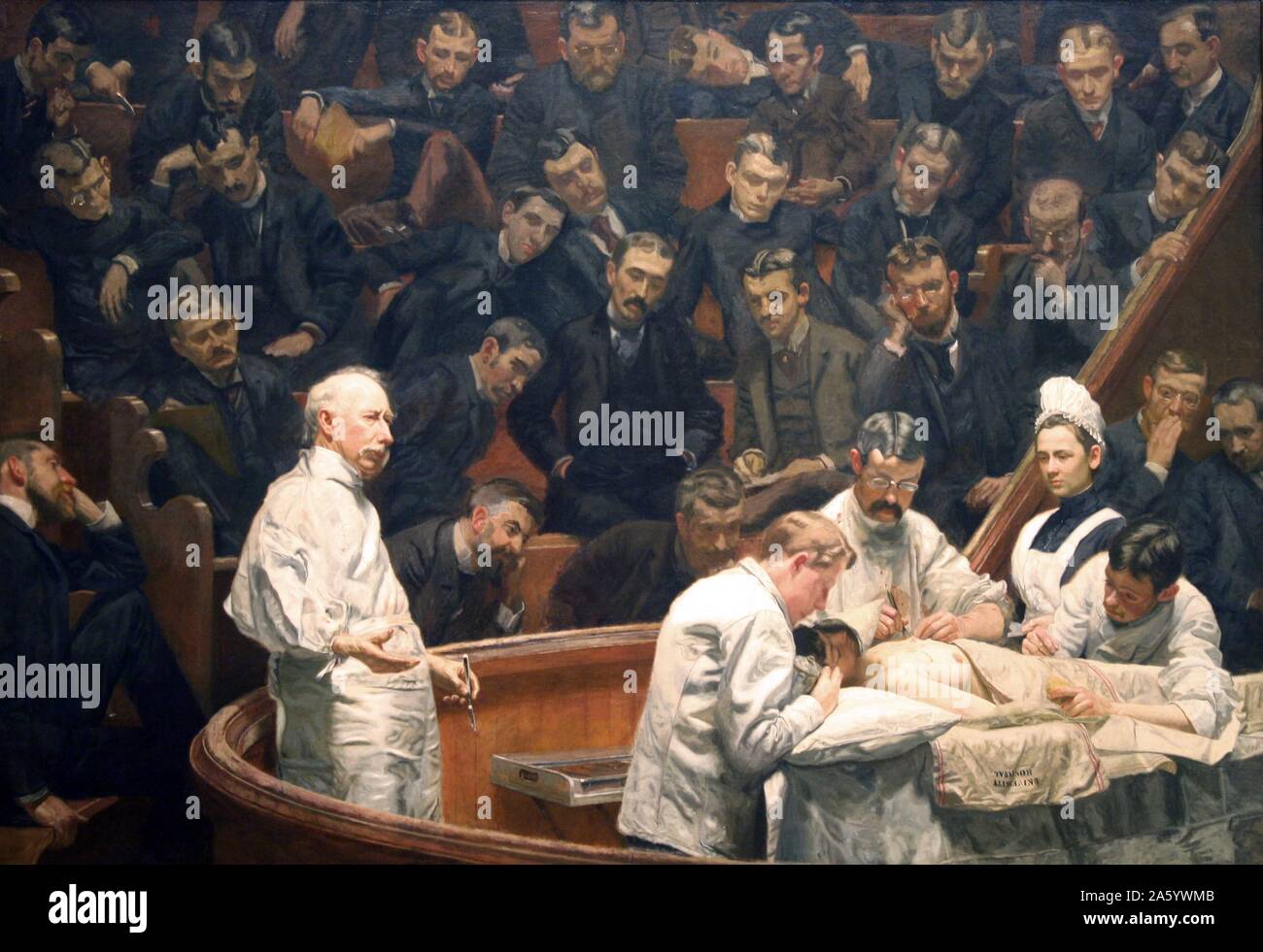 La Clinica Agnew, o la clinica del Dottor Agnew, è un 1889 pittura ad olio da artista americano Thomas Eakins, 1844-1916. Esso è stato commissionato per onorare anatomista e chirurgo David Hayes Agnew, sul suo pensionamento dall insegnamento presso l'Università di Pennsylvania. Foto Stock