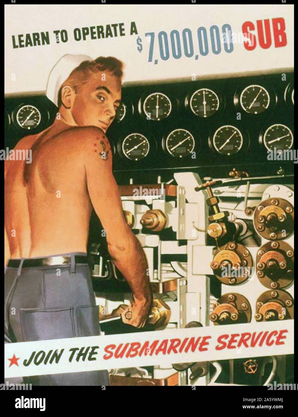 La seconda guerra mondiale, US Navy sottomarino poster di reclutamento 1943 Foto Stock