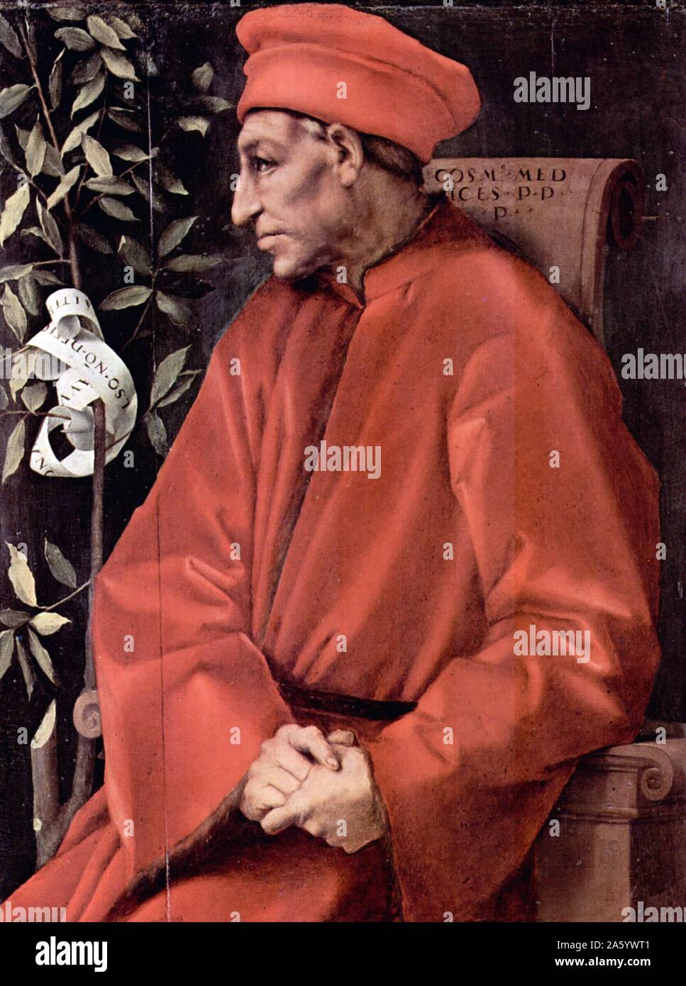Ritratto di Cosimo I de' Medici (1389-1464) il primo dei Medici dinastia politico. Dipinto da acopo da Pontormo (1494-1557) Italiano manierista e ritrattista di scuola fiorentina. Datata XVI Secolo Foto Stock