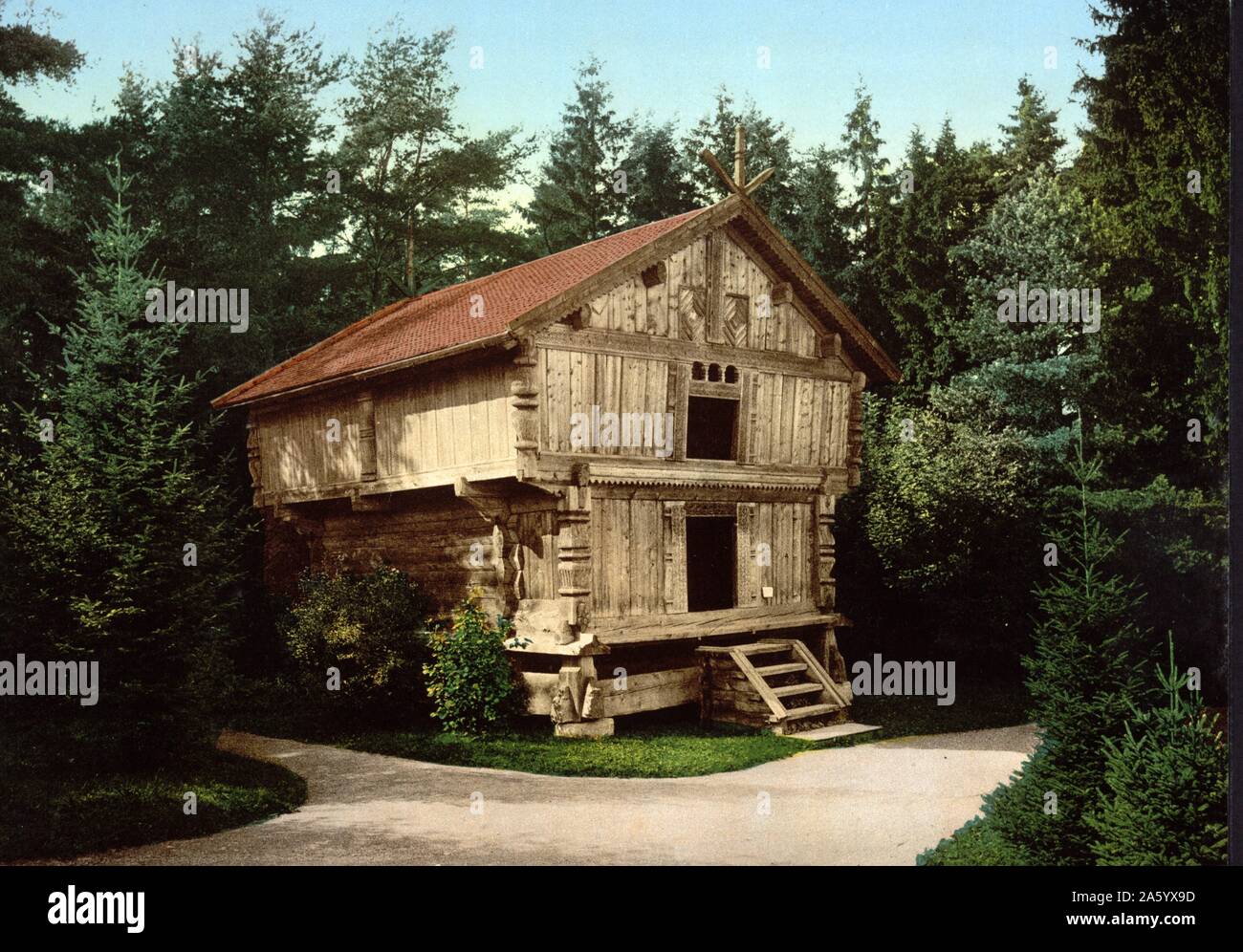 Magazzino del Sud , Berdal Vinje nel Telemark. Ricostruita alla Norwegian Folk Museum, Oslo, Norvegia 1900 Foto Stock