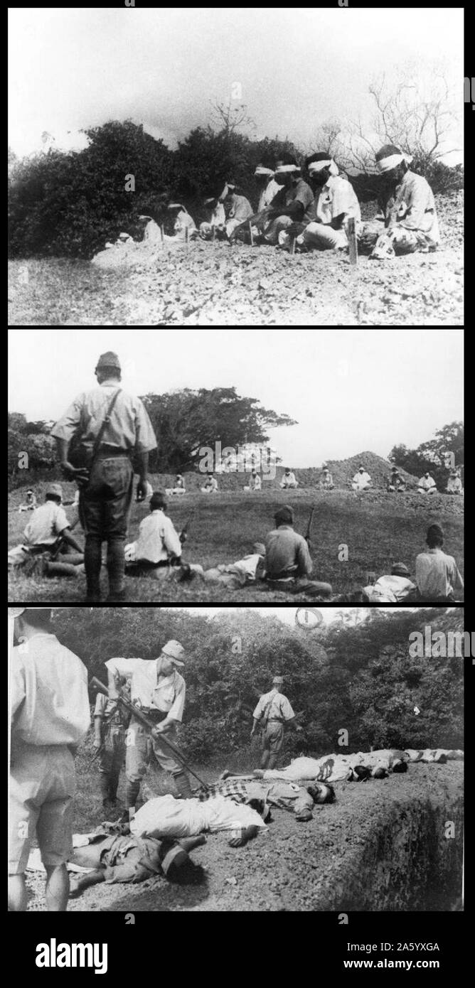 Fotografia di truppe giapponesi utilizzando PoWs indiana per il tiro al bersaglio. Datata 1942 Foto Stock