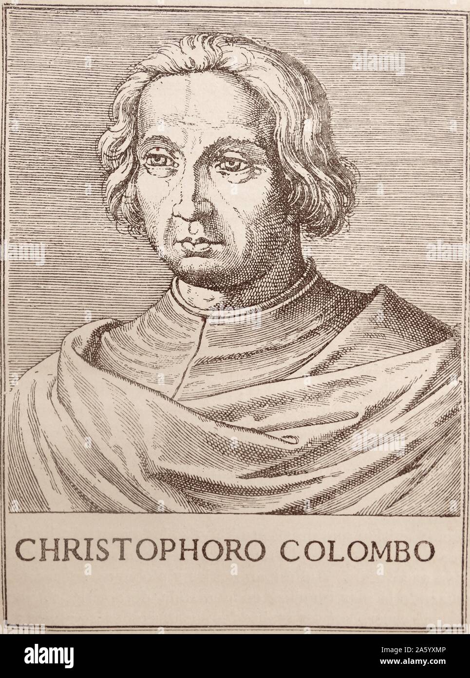 Christopher Columbus; xilografia illustrazione da un libro spagnolo del XVI secolo Foto Stock