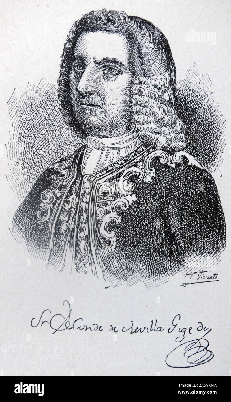 Juan Francisco de Güemes y Horcasitas (Spagnolo: Juan Francisco de Güemes y Horcasitas, primer Conde de Revillagigedo) (1681, Reinosa, Cantabria - 1766, Spagna) è stato un generale spagnolo e governatore di Havana, capitano generale di Cuba e Viceré della Nuova Spagna (dal 9 luglio 1746 al 9 novembre 1755). Foto Stock