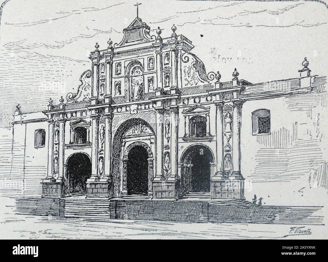 Illustrazione dell'originale San Giuseppe cattedrale la chiesa cattolica romana in Antigua Guatemala. Risalenti al XVII secolo Foto Stock