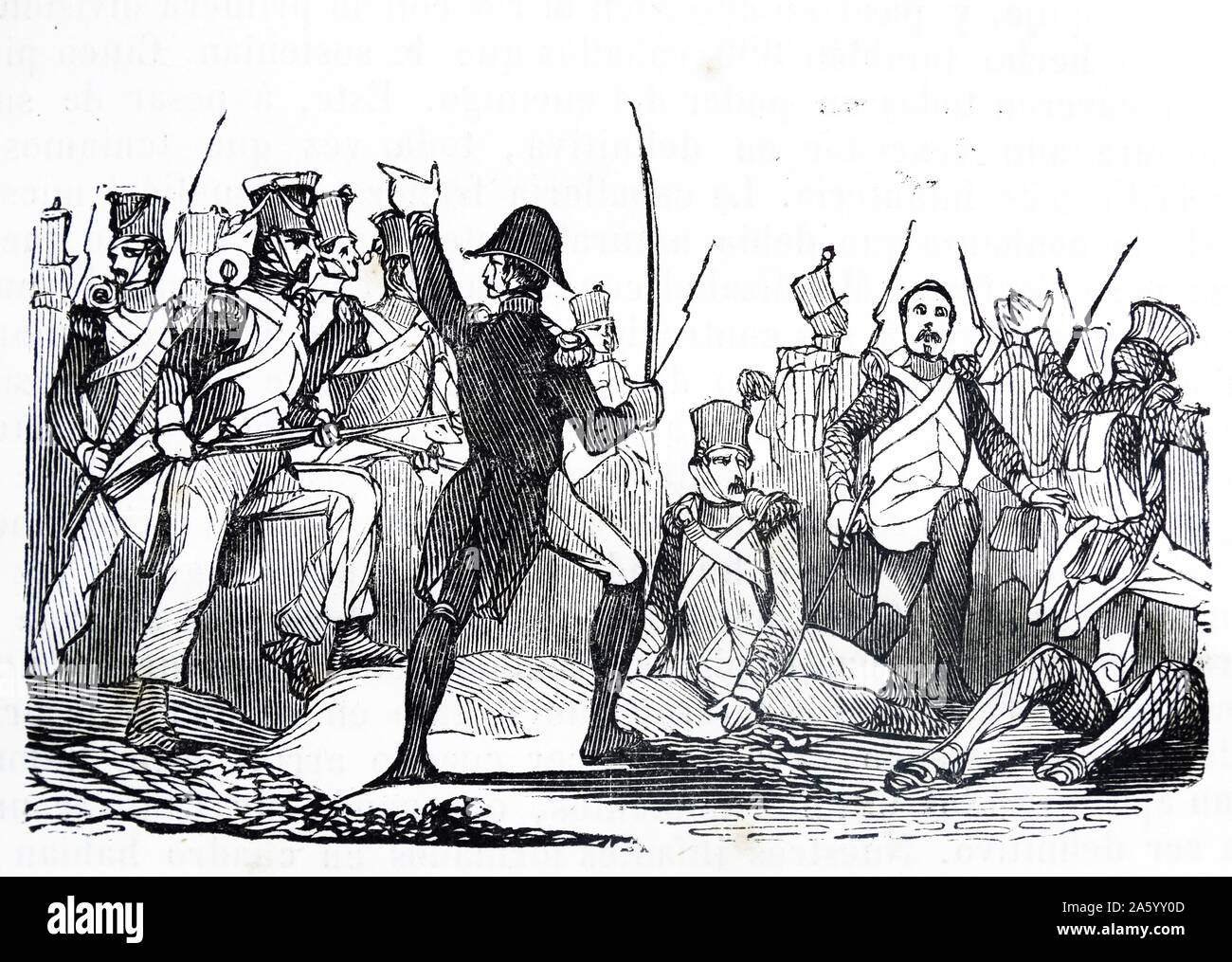 Incisione raffigurante la battaglia di Ocaña, durante la Guerra Peninsulare. Datata 1812 Foto Stock