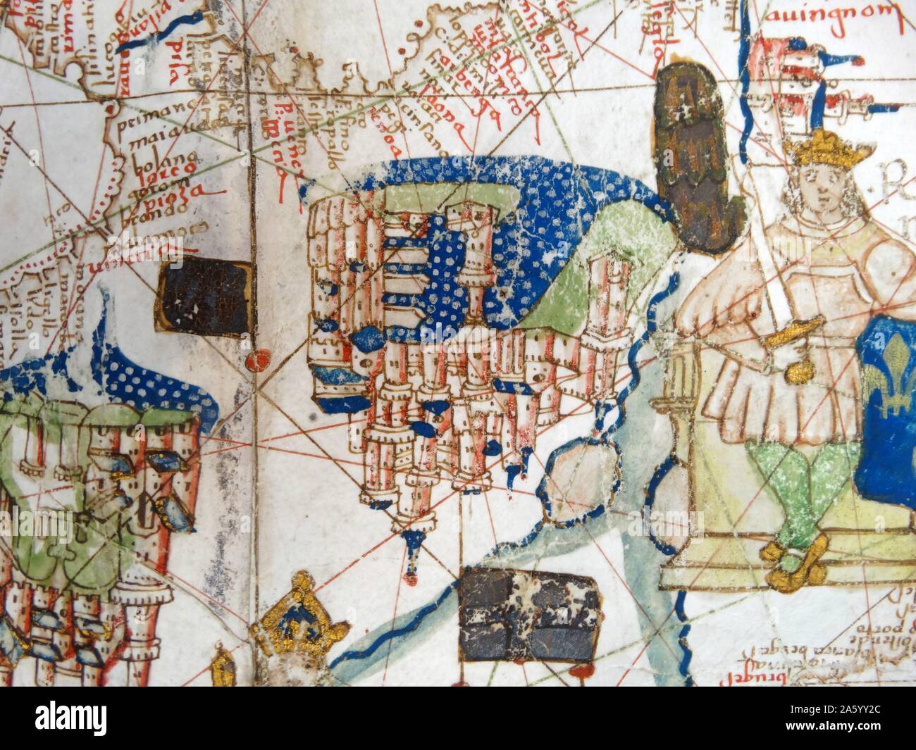 Renaissance Mappa di Europa, Jacopo Russo, 1528, dettaglio di Avignone e la Francia meridionale Foto Stock