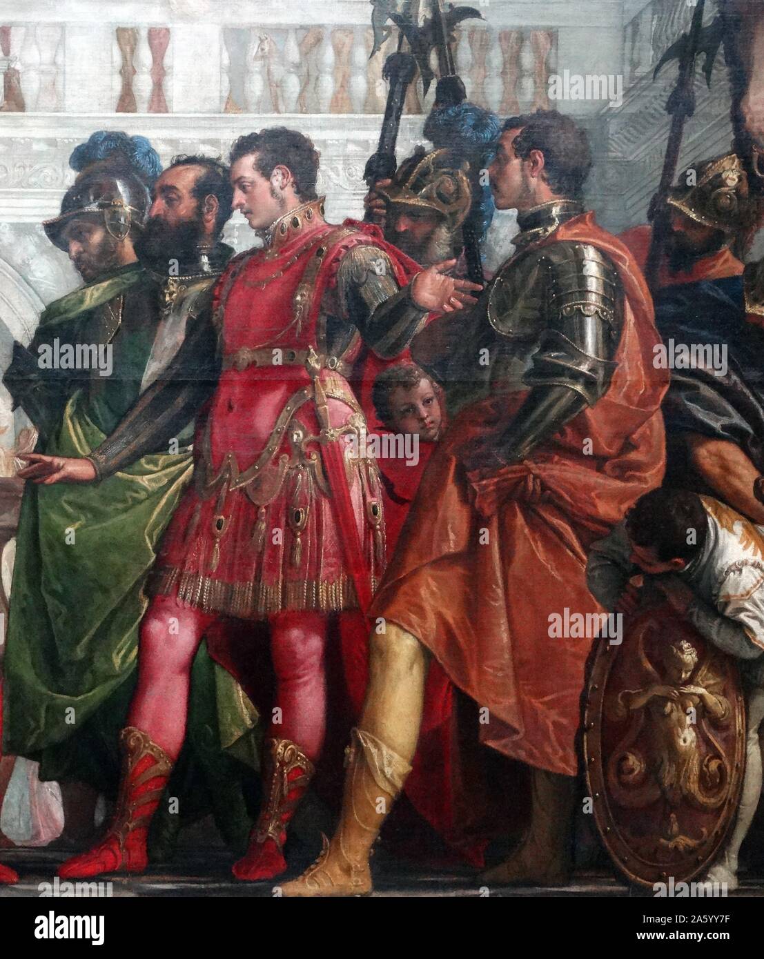 La famiglia di Dario prima di Alexander. 1565-1570 olio su tela, dipinto da Paolo Veronese. Il dipinto mostra Alessandro il Grande con la famiglia di Dario III, il re persiano aveva sconfitto in battaglia. Paolo Caliari, noto come Paolo Veronese (1528 - 19 Aprile 1588) era un italiano di pittore rinascimentale di base a Venezia Foto Stock