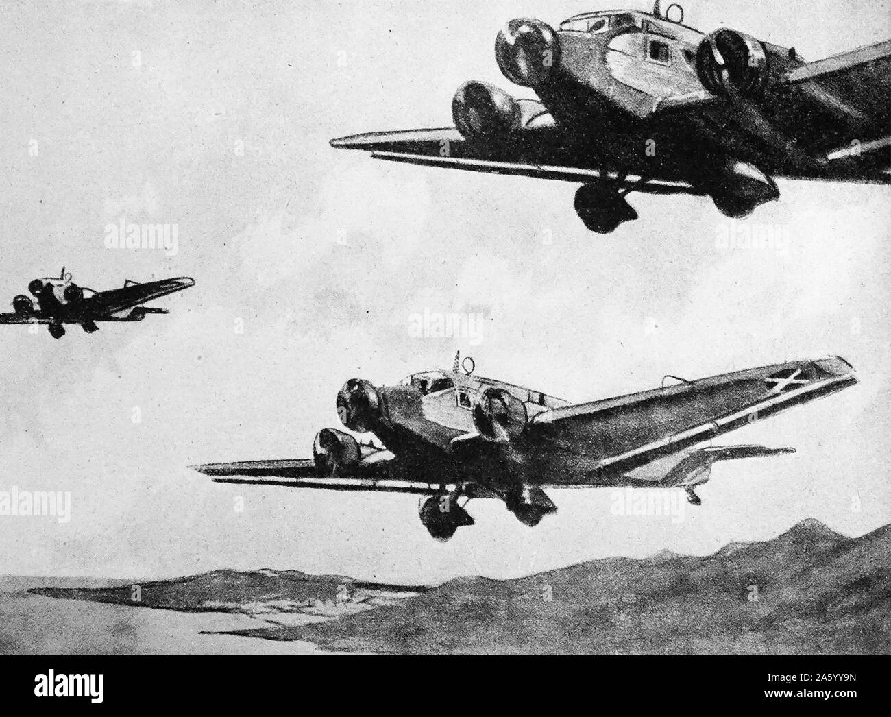 Le truppe marocchine volato da aeromobili, dopo l'insurrezione militare che ha iniziato la guerra civile spagnola 1937 Foto Stock