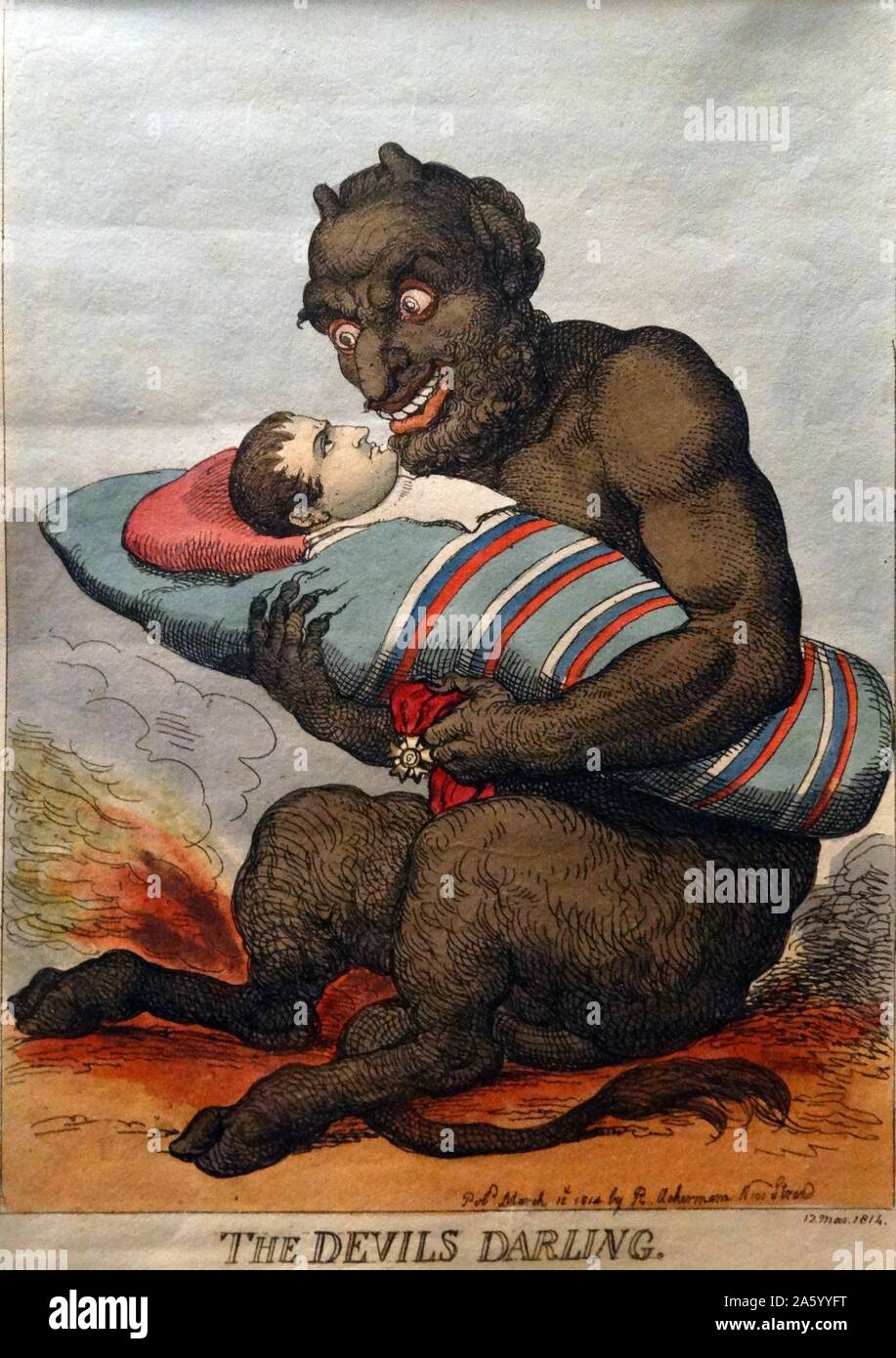 Colorate a mano attacco intitolato "I diavoli Darling" di Thomas Rowlandson (1757-1827) artista inglese e caricaturista. Datata 1814 Foto Stock