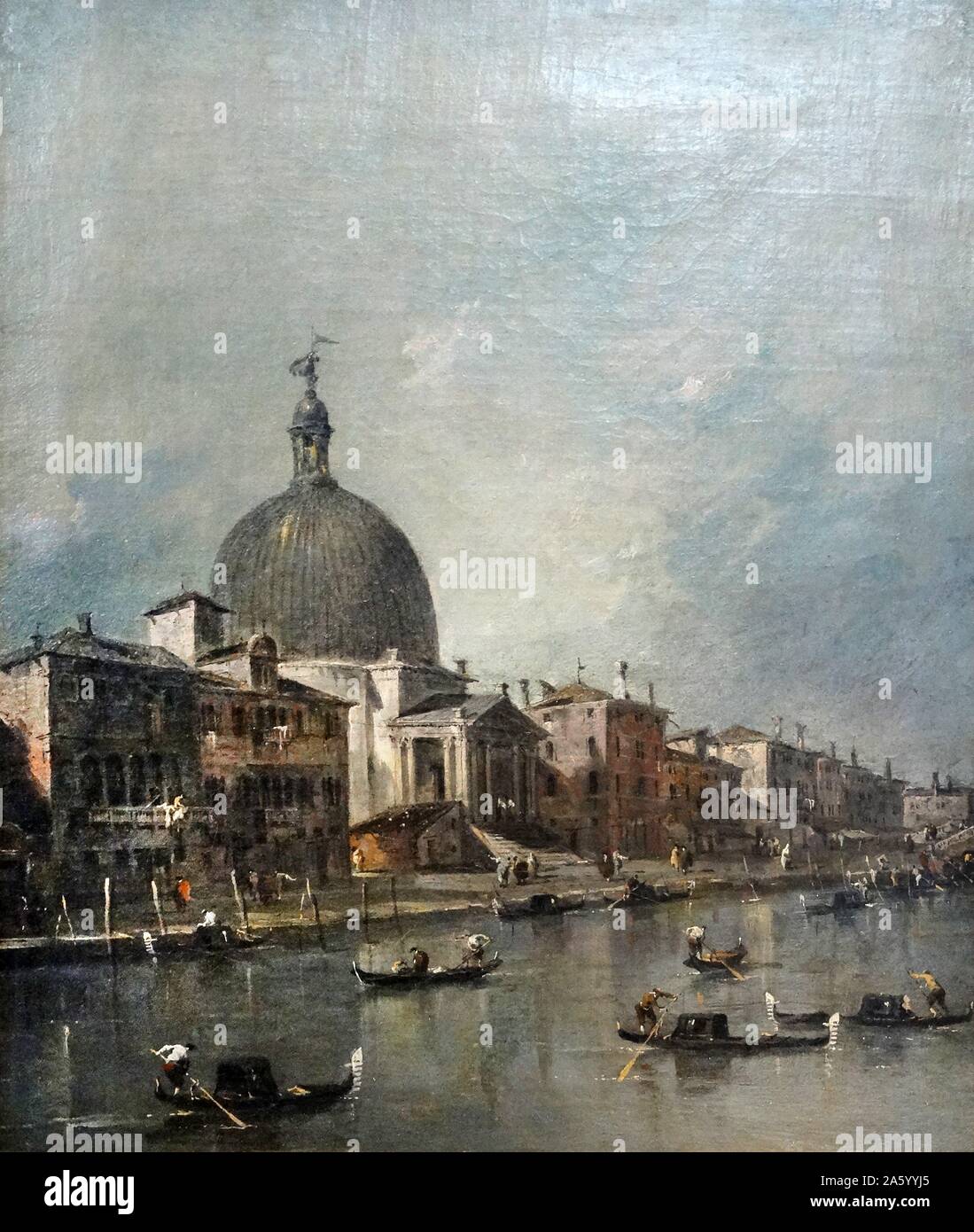 Pittura intitolato " Il Grand Canal Venince chiesa di San Simeone Piccolo' da Francesco Guardi (1712-1793), pittore veneziano di veduta e un membro della Scuola Veneziana. Foto Stock