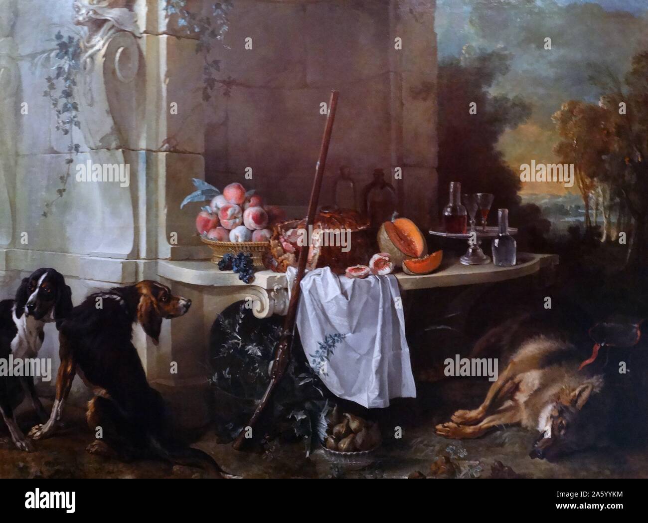 Pittura intitolato "Il lupo morto' da Jean-Baptiste Oudry (1686-1755) francese pittore rococò. Datata xviii secolo Foto Stock