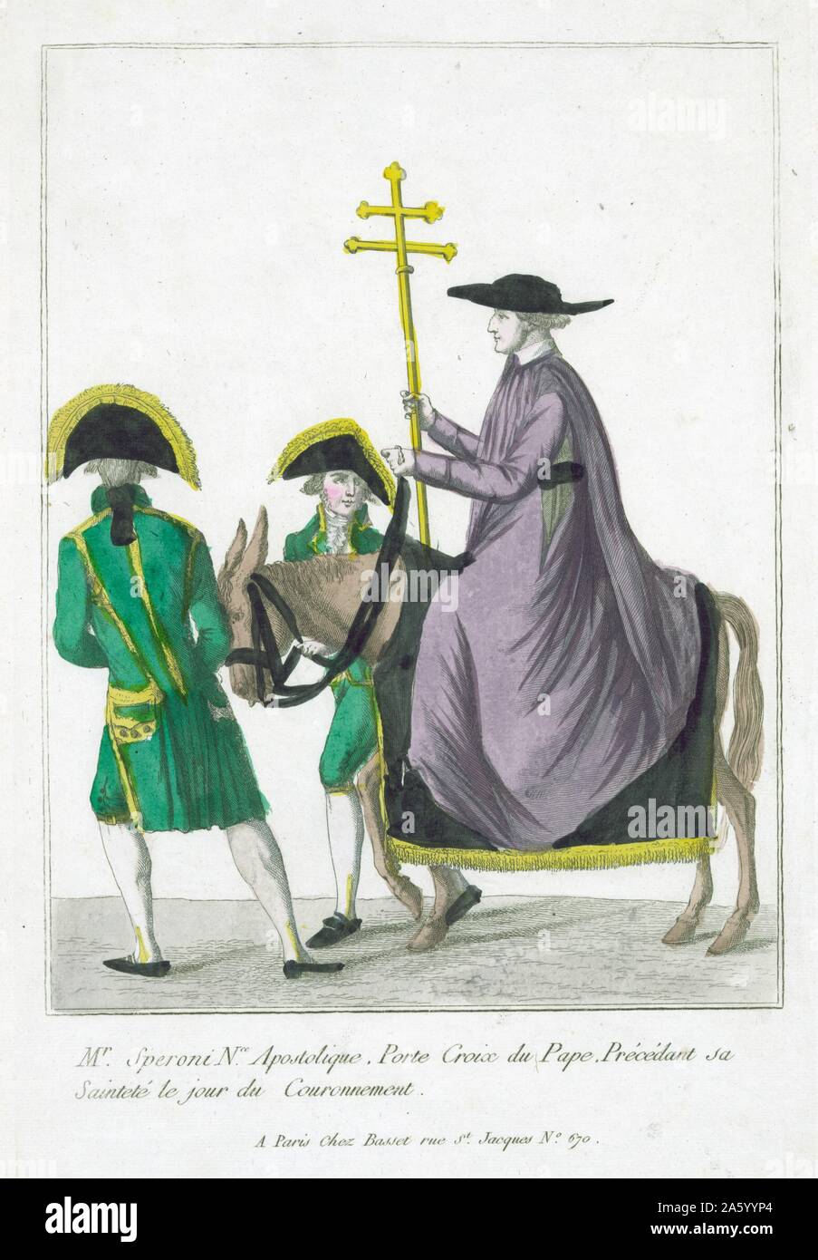 Il sig. Speroni, a cavallo tra il passaggio di due protezioni, portando la croce del Papa alla incoronazione di Napoleone alla cattedrale di Notre Dame. Foto Stock