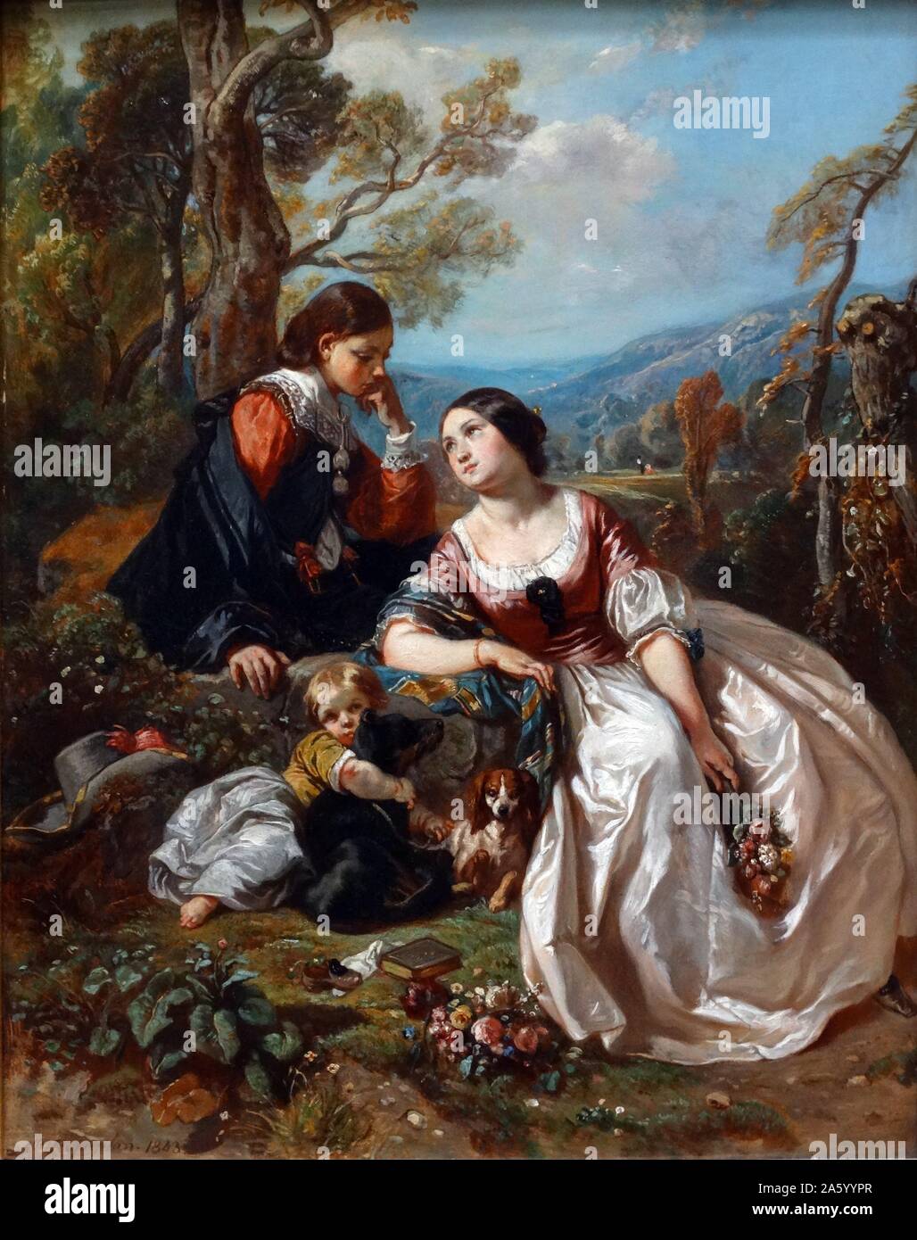 Pittura intitolata 'Una conversazione sentimentale" da Camille Roqueplan (1800-1855) francese pittore romantico di paesaggi, genere e scene storiche. Datata 1835 Foto Stock