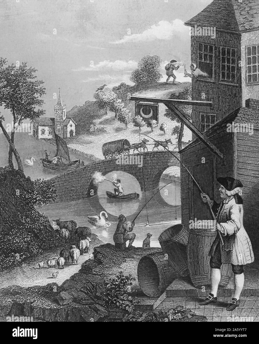 Incisione di William Hogarth (1697-1764) pittore inglese, printmaker, pittoriche satiro, critico sociale e fumettista editoriale che è stato accreditato con pionieristico di western arte sequenziale. Datata xviii secolo. Foto Stock