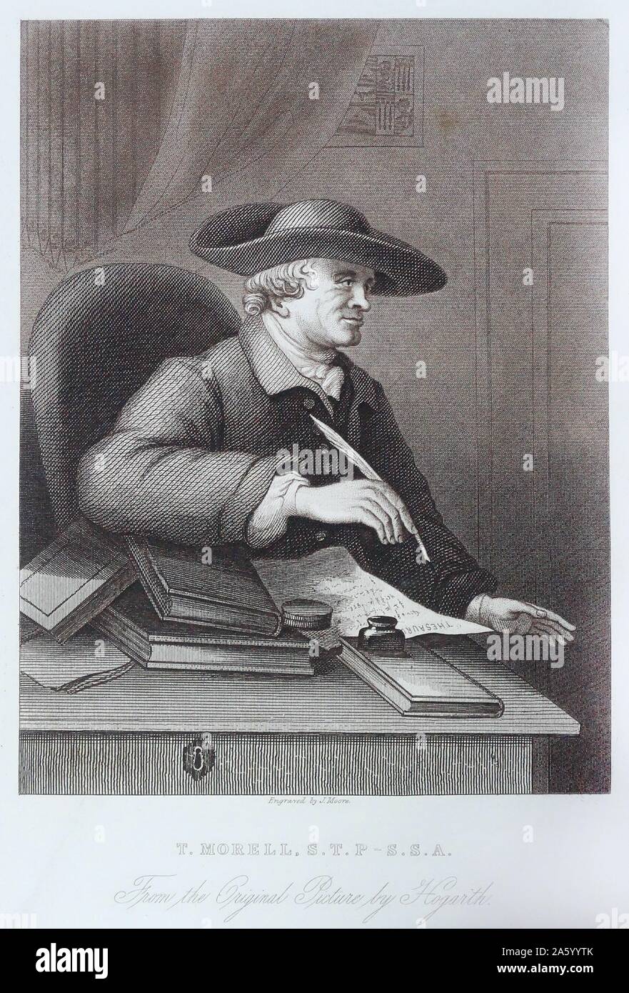 Incisione di T. Morell da William Hogarth (1697-1764) pittore inglese, printmaker, pittoriche satiro, critico sociale e fumettista editoriale che è stato accreditato con pionieristico di western arte sequenziale. Datata xviii secolo. Foto Stock