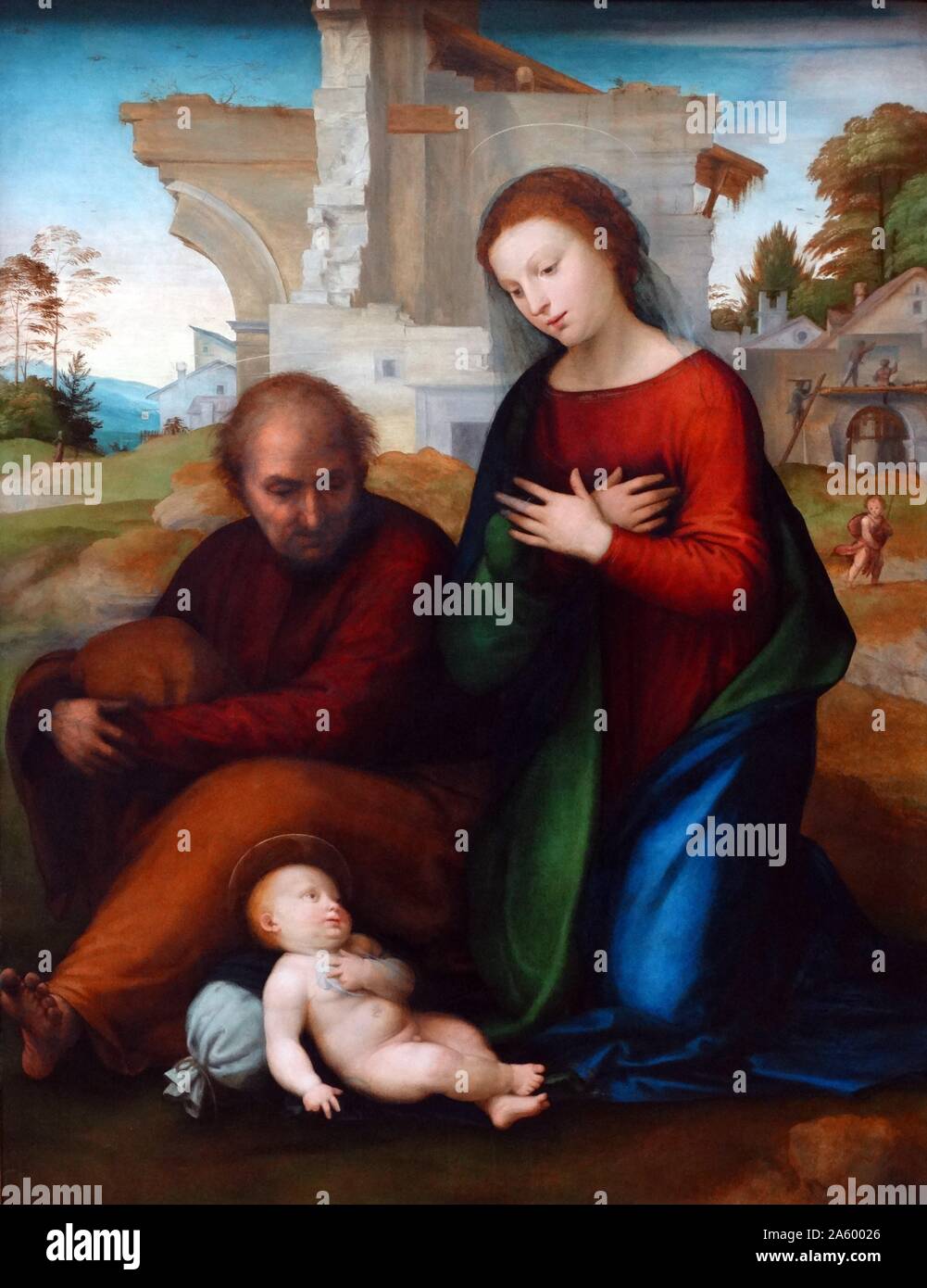Pittura intitolato "La Vergine in adorazione del Bambino con san Giuseppe' di Fra Bartolommeo (1472-1517) Italiano pittore rinascimentale di temi religiosi. Datata 1511 Foto Stock