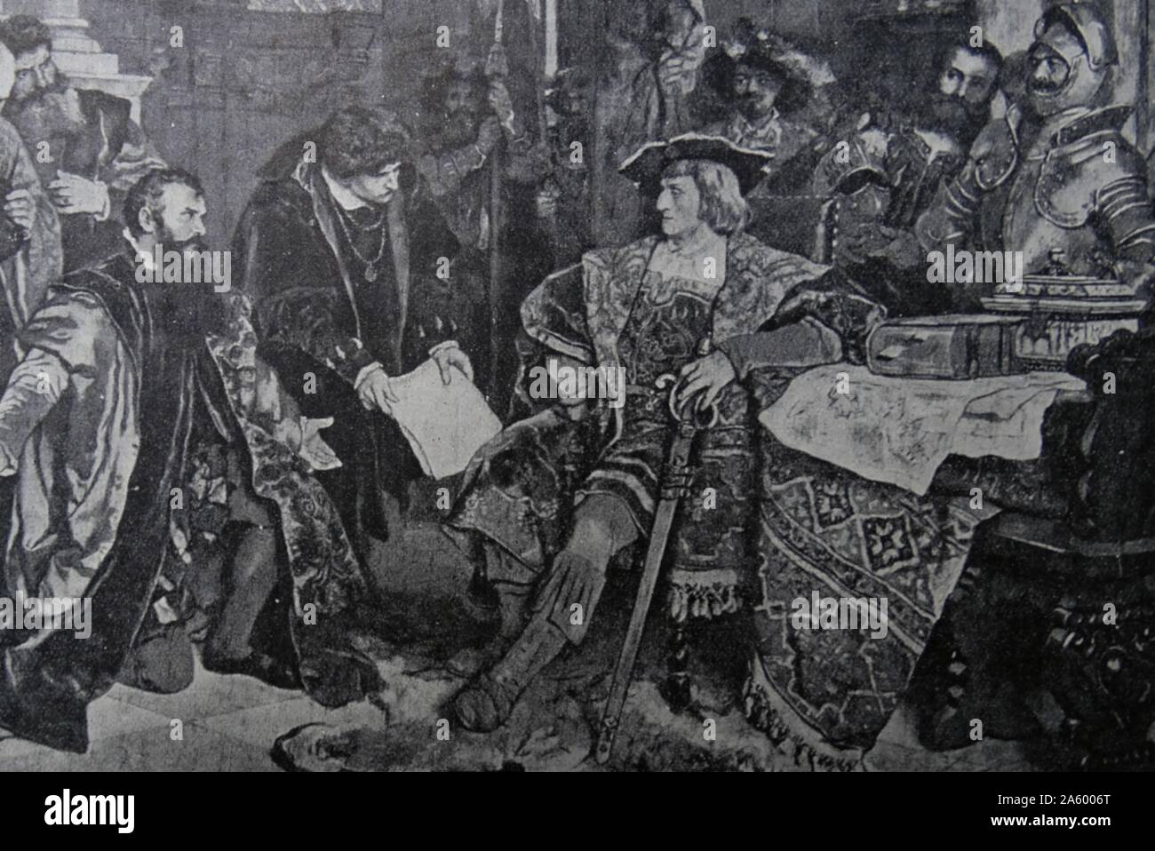 Incisione raffigurante l'imperatore Massimiliano I, Imperatore del Sacro Romano Impero occupazione di Verona Foto Stock