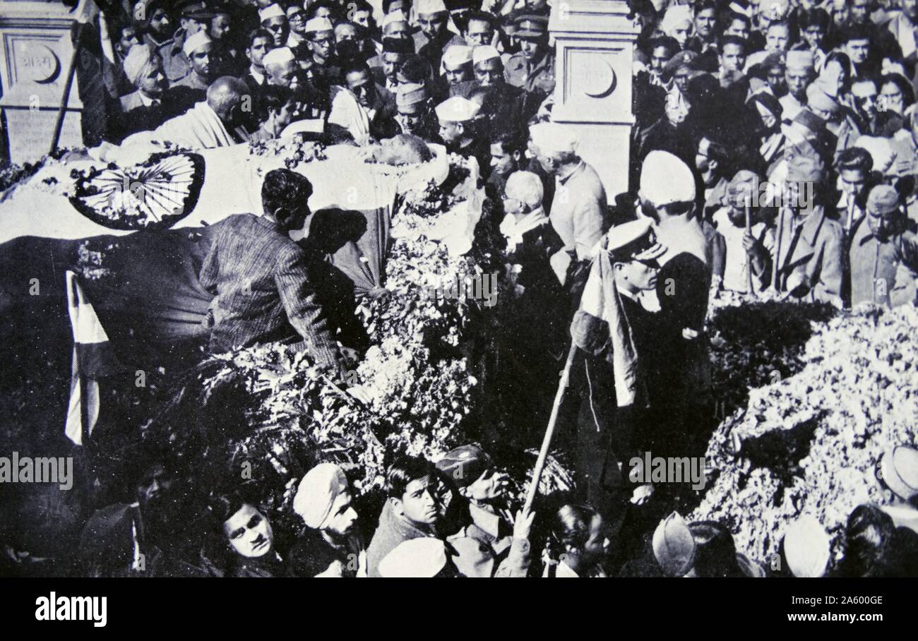 Esequie del Mahatma Gandhi a seguito del suo assassinio 1948 Foto Stock