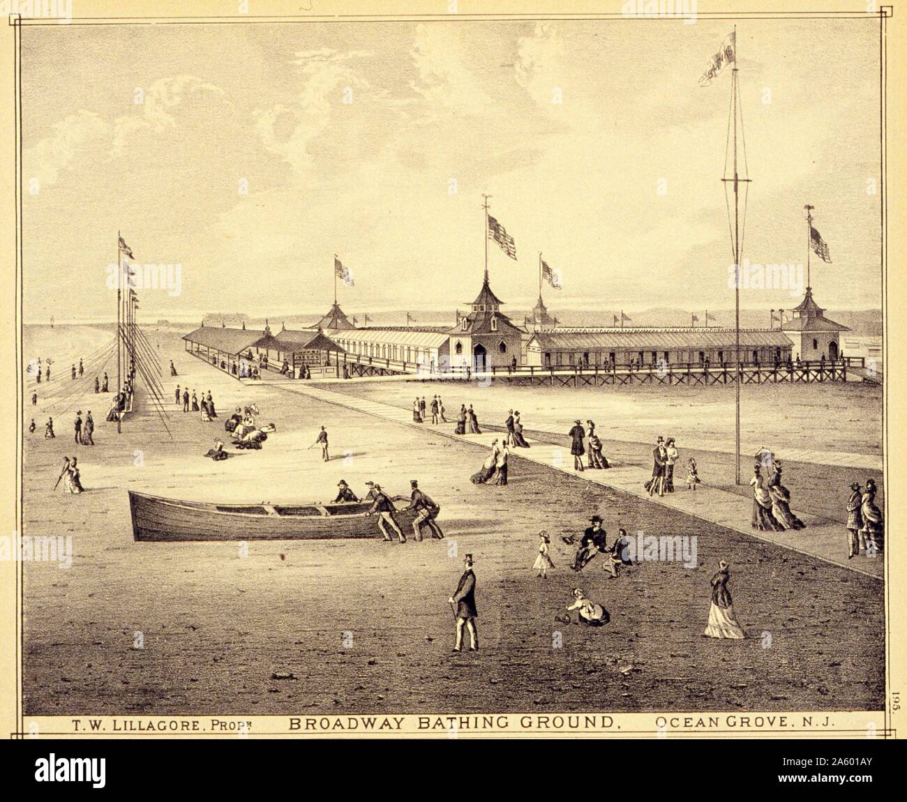 Broadway di massa di balneazione, Ocean Grove, New Jersey. Da "storici e biografici Atlas del New Jersey Coast' da T. F. Rose, 1878. Foto Stock