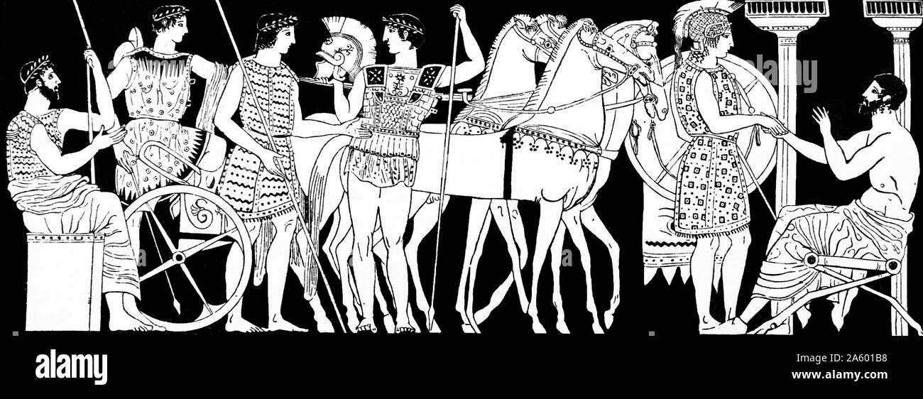 Xix secolo illustrazione idealizzata del greco antico warriors Foto Stock