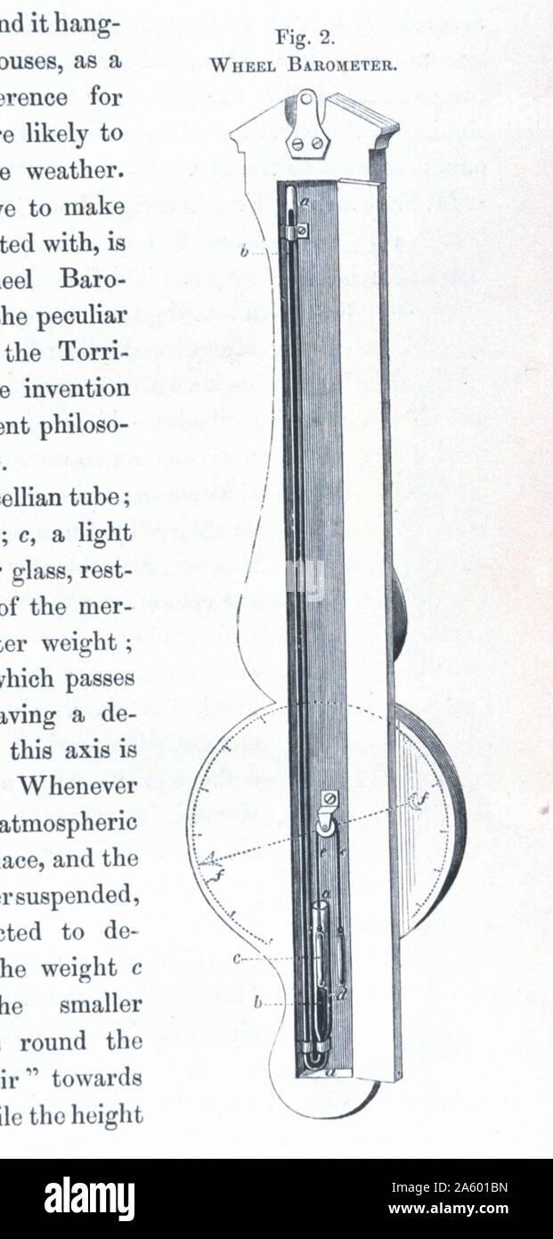 Barometro della ruota. Da 'un trattato su il barometro aneroide, un appena inventato barometro portatile' da Edward J. Dent, 1790-1853. Pubblicato in 1849. Foto Stock