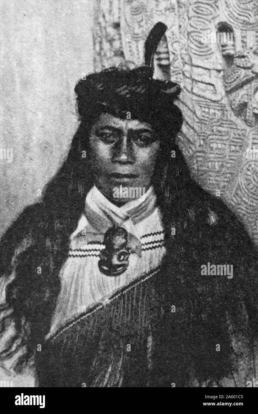 Giovane donna Maori, Nuova Zelanda, 1880. Foto Stock