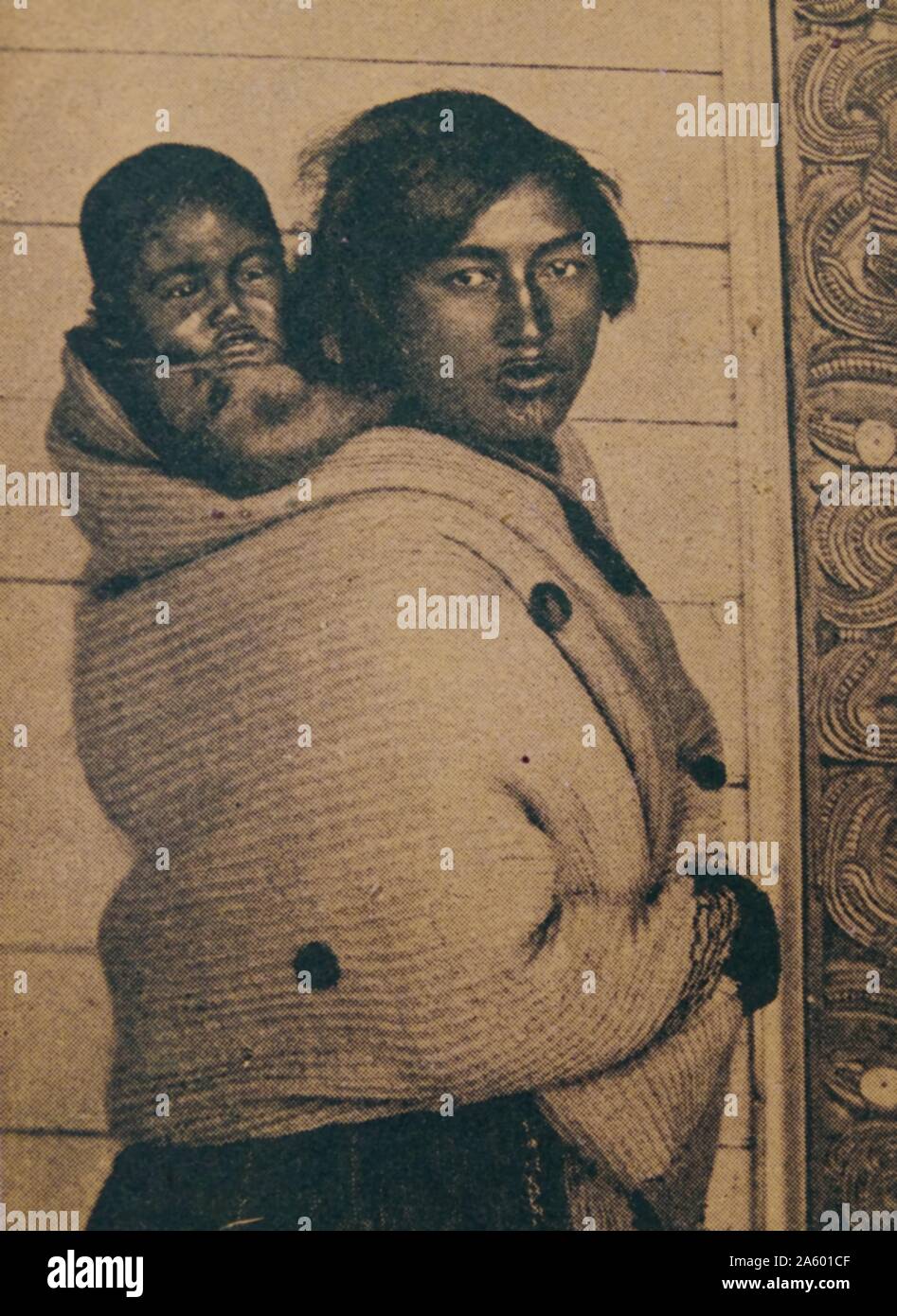 Maori la madre e il Bambino Nuova Zelanda 1880 Foto Stock