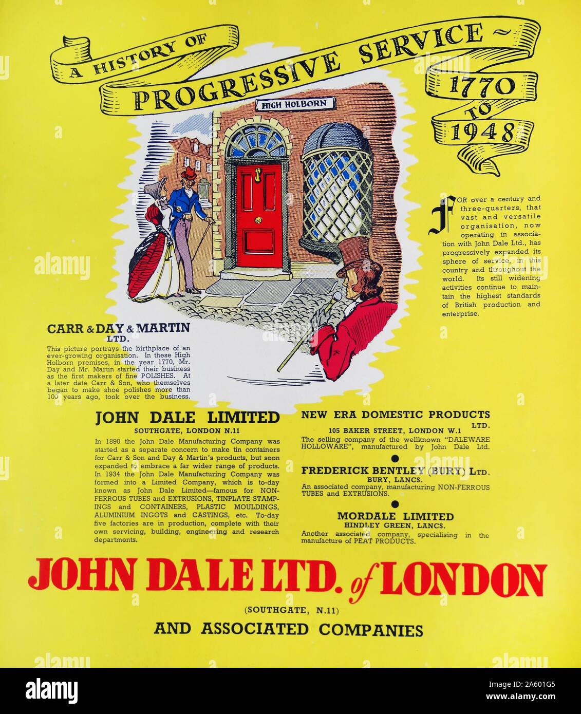 Pubblicità per John Dale Ltd di Londra - produttore di contenitori e altri in plastica e oggetti di metallo. Foto Stock
