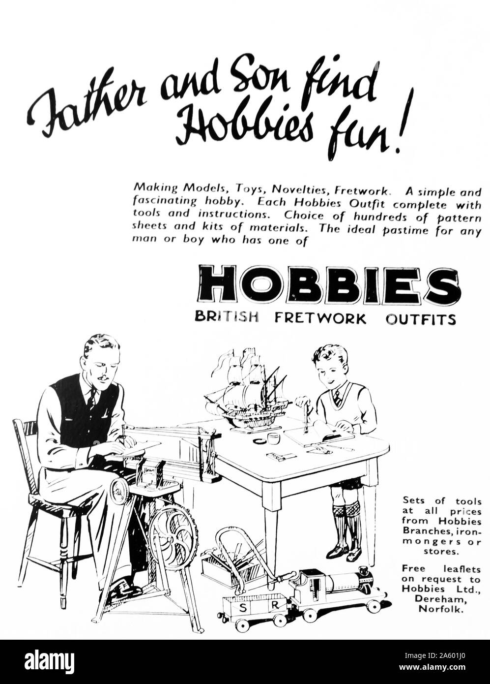 Annuncio per padre e figlio hobby kit; inglese 1938 Foto Stock