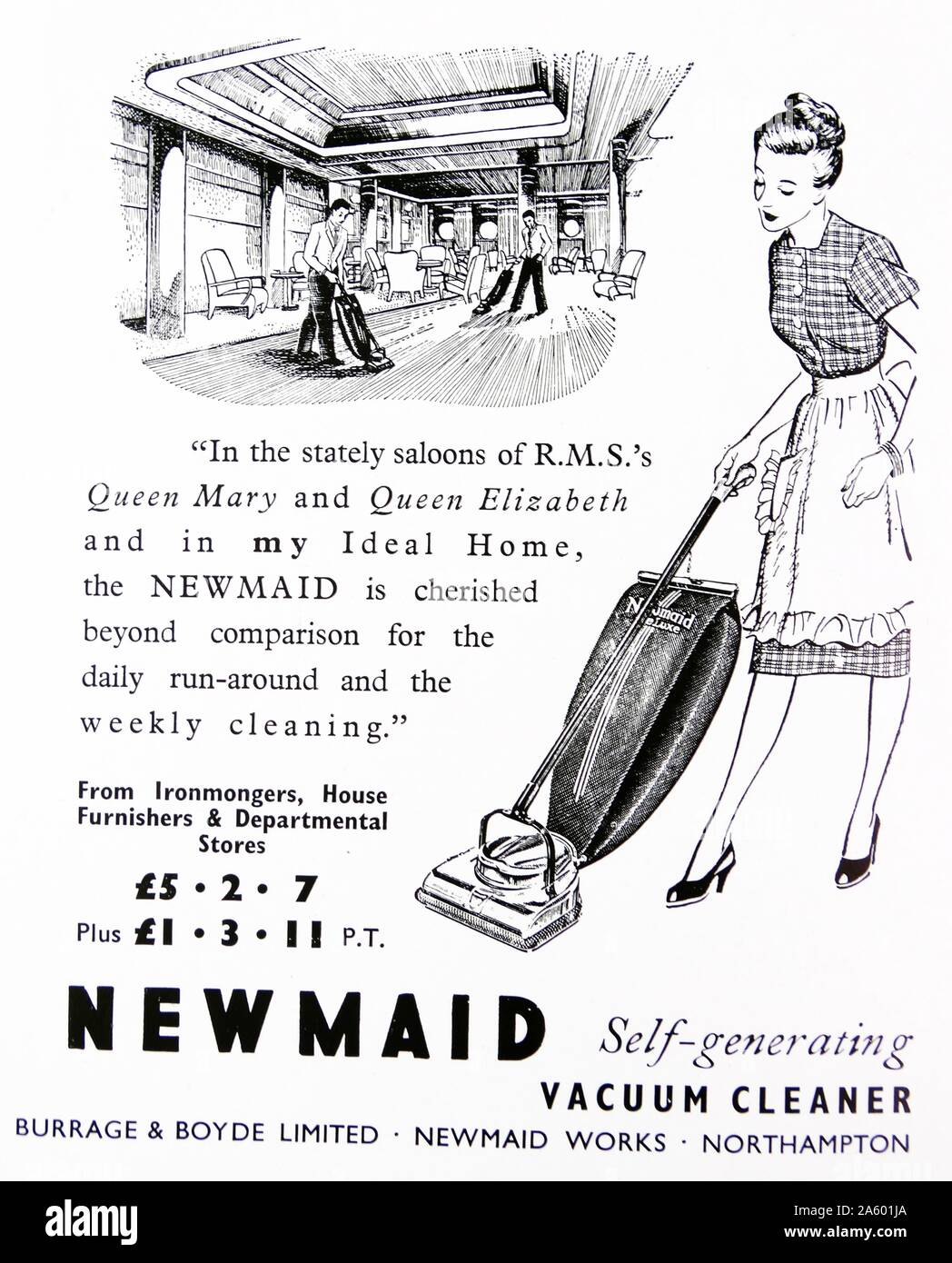 Annuncio per 'Newmaid' aspirapolvere; Inghilterra 1948 Foto Stock