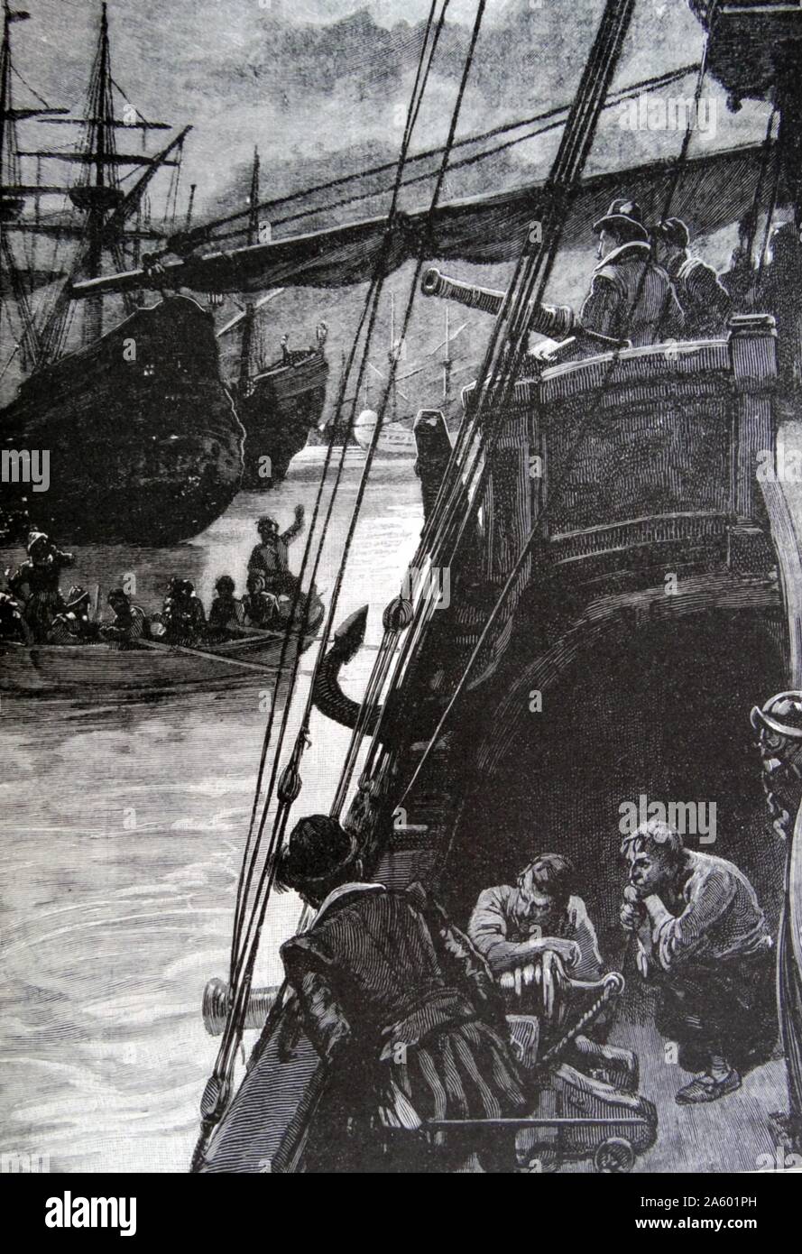 Illustrazione della Golden Hind, un galeone inglese più noto per la sua circumnavigazione del globo tra 1577 e 1580, capitanata da Sir Francis Drake. Datata XVI Secolo Foto Stock