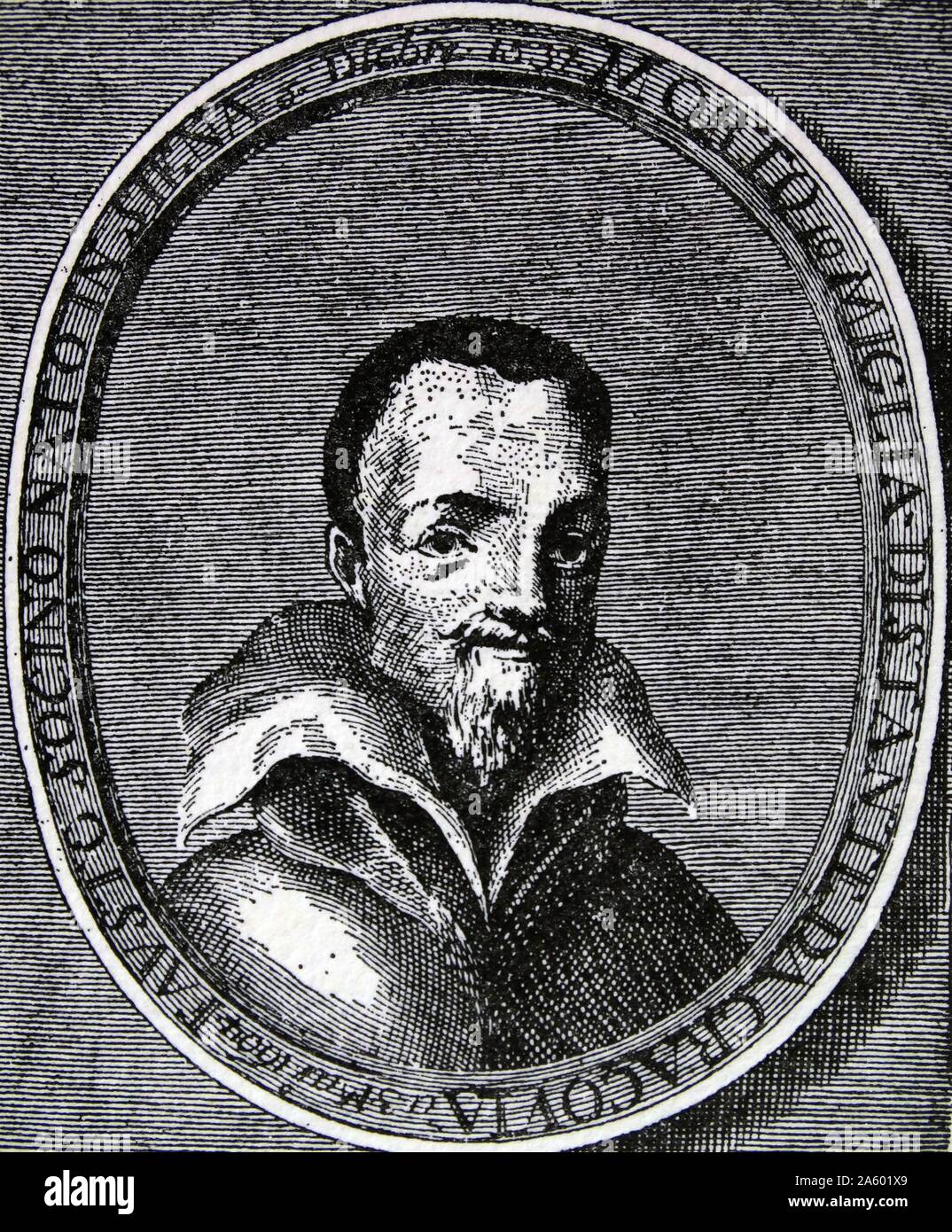 Ritratto inciso ofFausto Paolo Sozzini (1539-1604) un italiano di teologo e fondatore della scuola di pensiero cristiano noto come Socinianism e il teologo principale dei Fratelli Polacchi. Datata XVI Secolo Foto Stock
