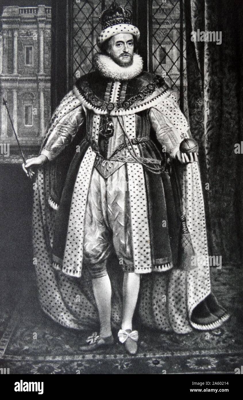 Ritratto di Re Giacomo I d'Inghilterra (Giacomo VI di Scozia), 1566-1625. Il monarca della Casa di Stuart Foto Stock