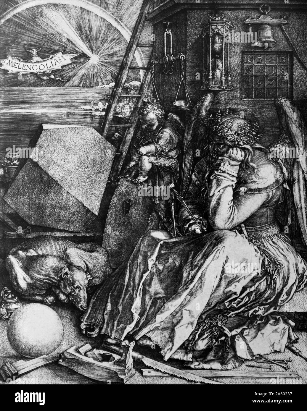 Melanconia I, è un 1514 incisione di rinascimento tedesco master, Albrecht Dürer. Si tratta di una composizione allegorica che è stata oggetto di molte interpretazioni Foto Stock