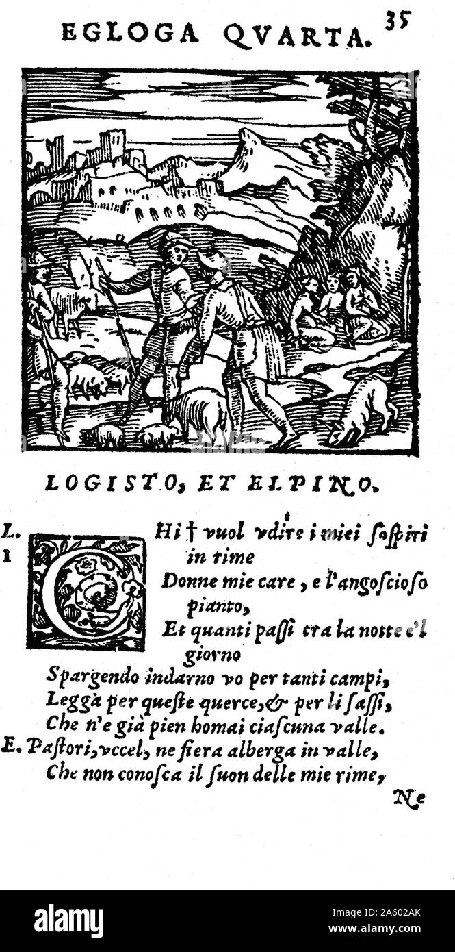 Pagina dal "Arcadia" di Jacopo Sannazaro (1456-1530) Italiano poeta rinascimentale. Datata xv secolo Foto Stock