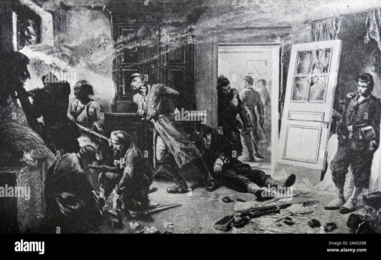 Dipinto raffigurante una scena di battaglia di Sedan. Combattuto durante il franco-prussiana di guerra il 1 settembre 1870. Datata del XIX secolo Foto Stock