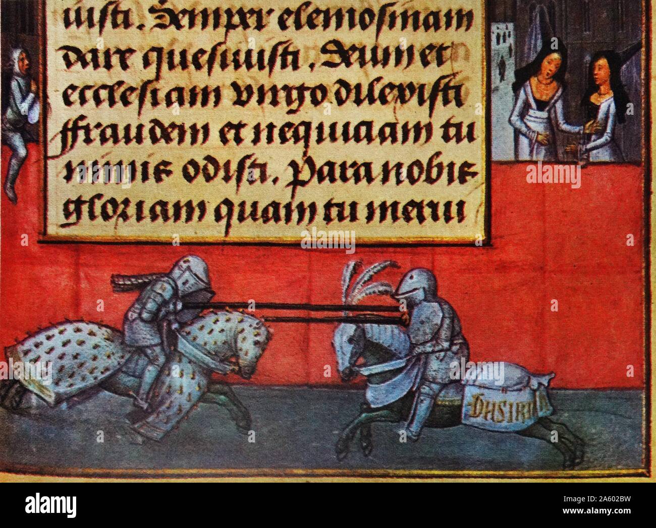 Illustrazione marginale di un torneo da un libro di ore. Datata xv secolo Foto Stock