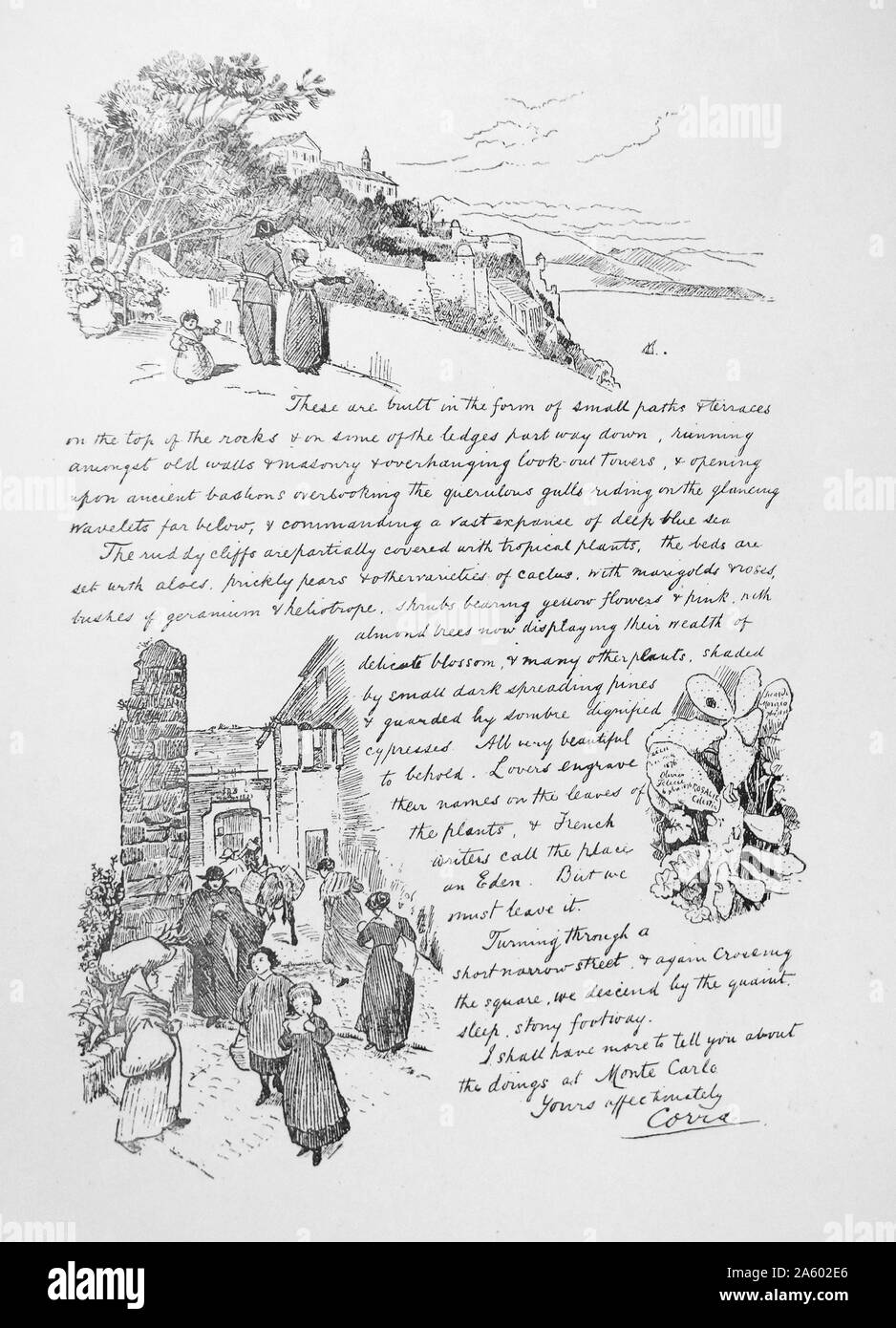 Lettera illustrata da Randolph Caldecott (1846-1886) un artista britannico e illustrator. Datata del XIX secolo. Foto Stock