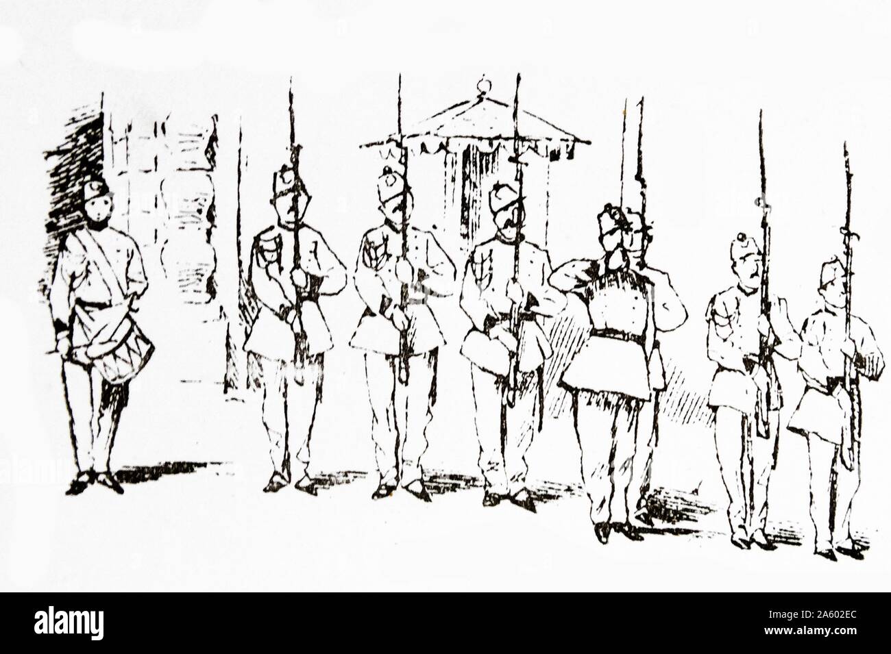 Graphic by Randolph Caldecott (1846-1886) un artista britannico e illustrator. Datata del XIX secolo Foto Stock