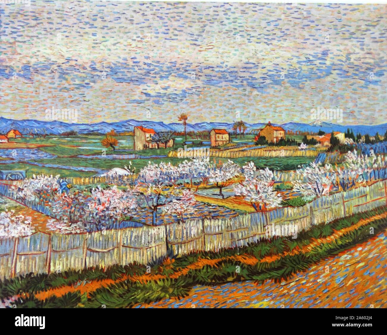 Gli alberi di pesco in fiore vicino a Arles 1889 da Vincent Van Gogh (1853 - 29 luglio 1890); Olandese e post-pittore impressionista. Foto Stock