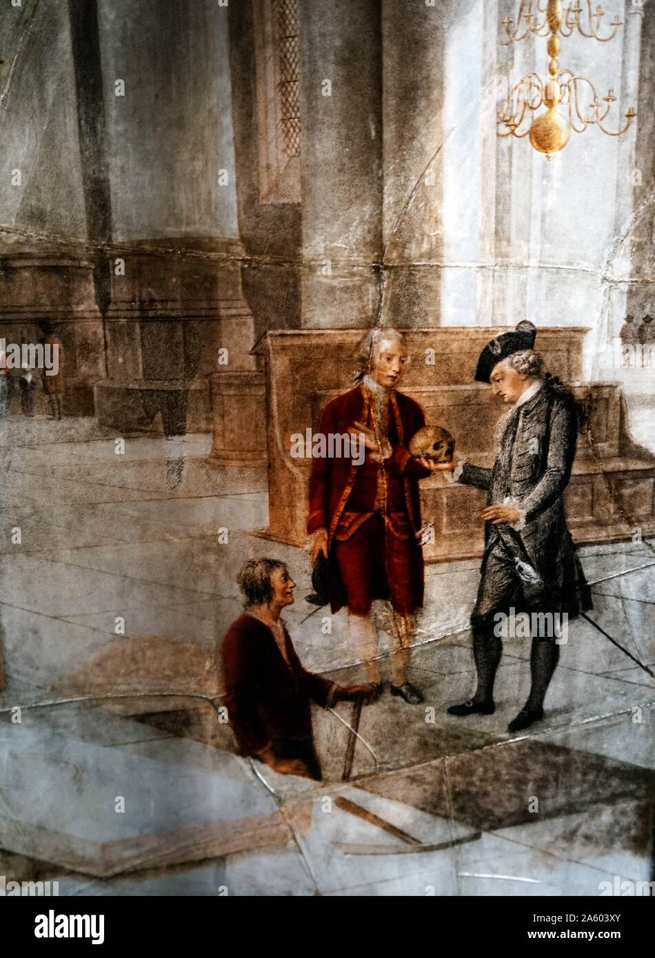 Il pannello di vetro dipinto da Thomas Jervais raffigurante una chiesa olandese interno. Datata xviii secolo Foto Stock