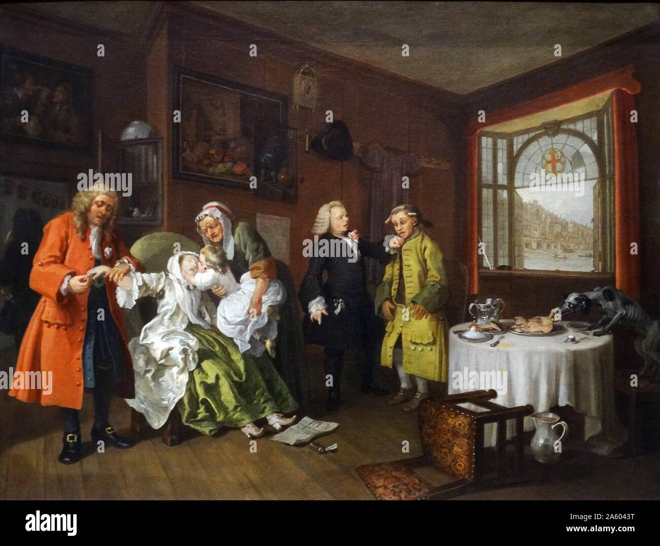 Pittura intitolato 'Matrimonio à-la-mode: 6. Signora della morte" da William Hogarth (1697-1764) un pittore inglese, printmaker, pittoriche satiro, critico sociale e fumettista editoriale. Datata xviii secolo Foto Stock