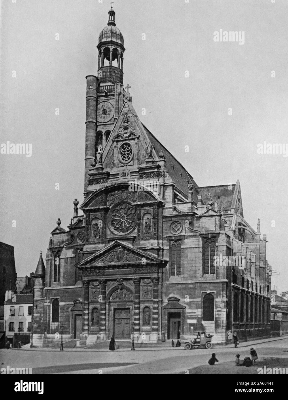 La stampa della parte esterna di Saint-Étienne-du-Mont, in una chiesa di Parigi, Francia. Datata del XIX secolo Foto Stock