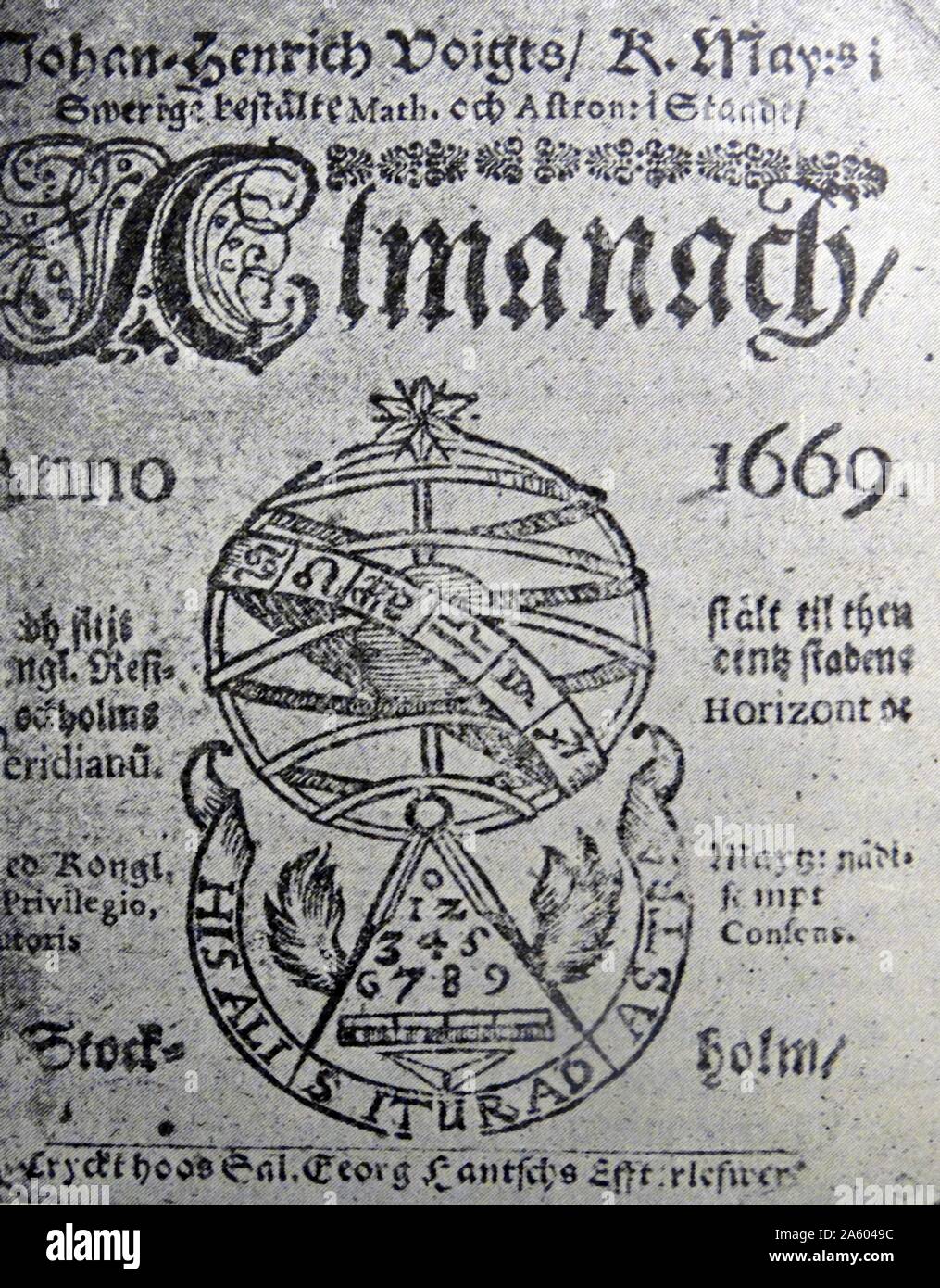 Copia di un almanacco, una pubblicazione annuale, dal XVII secolo. Risalenti al XVII secolo Foto Stock