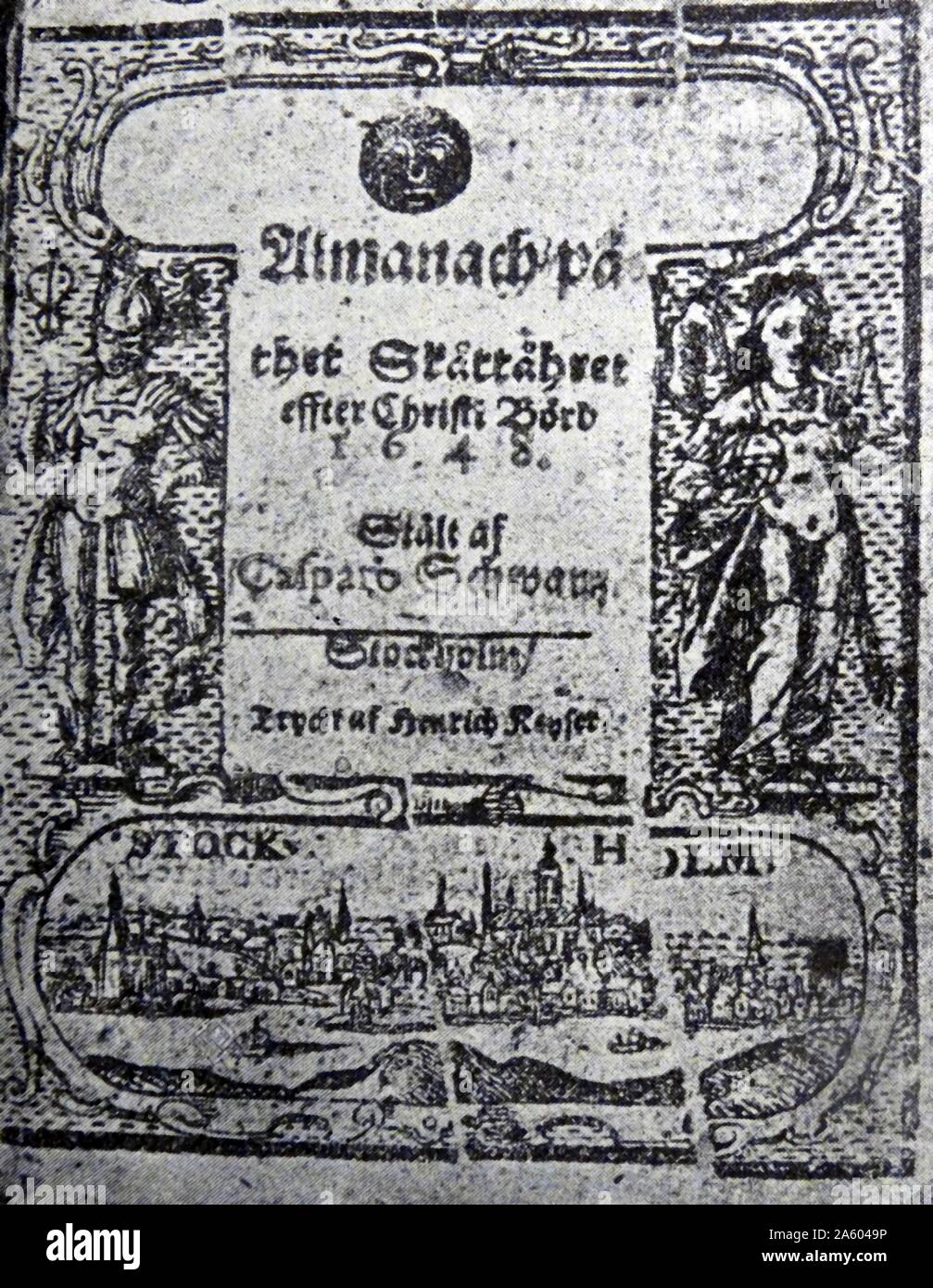 Copia di un almanacco, una pubblicazione annuale, dal XVII secolo. Risalenti al XVII secolo Foto Stock