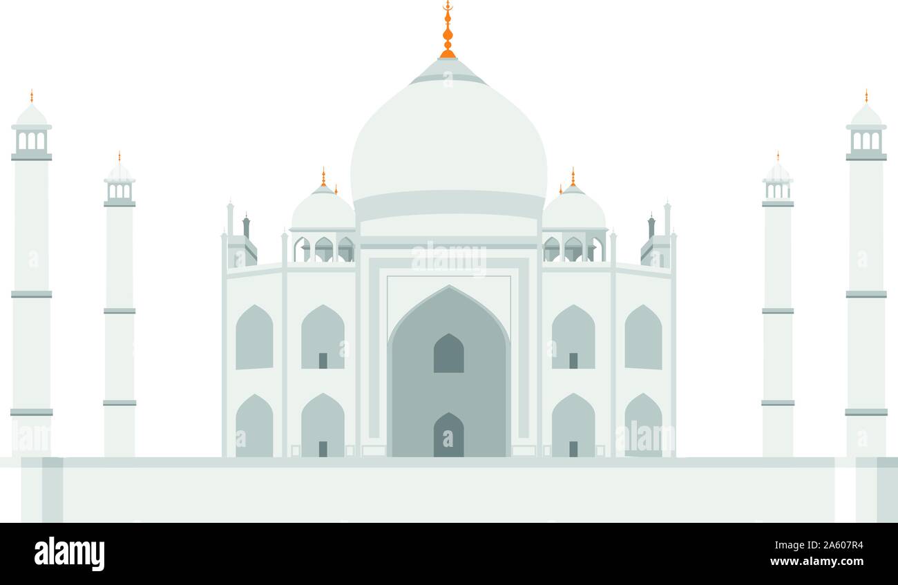 Taj Mahal, Agra, India. Isolato su sfondo bianco illustrazione vettoriale. Illustrazione Vettoriale