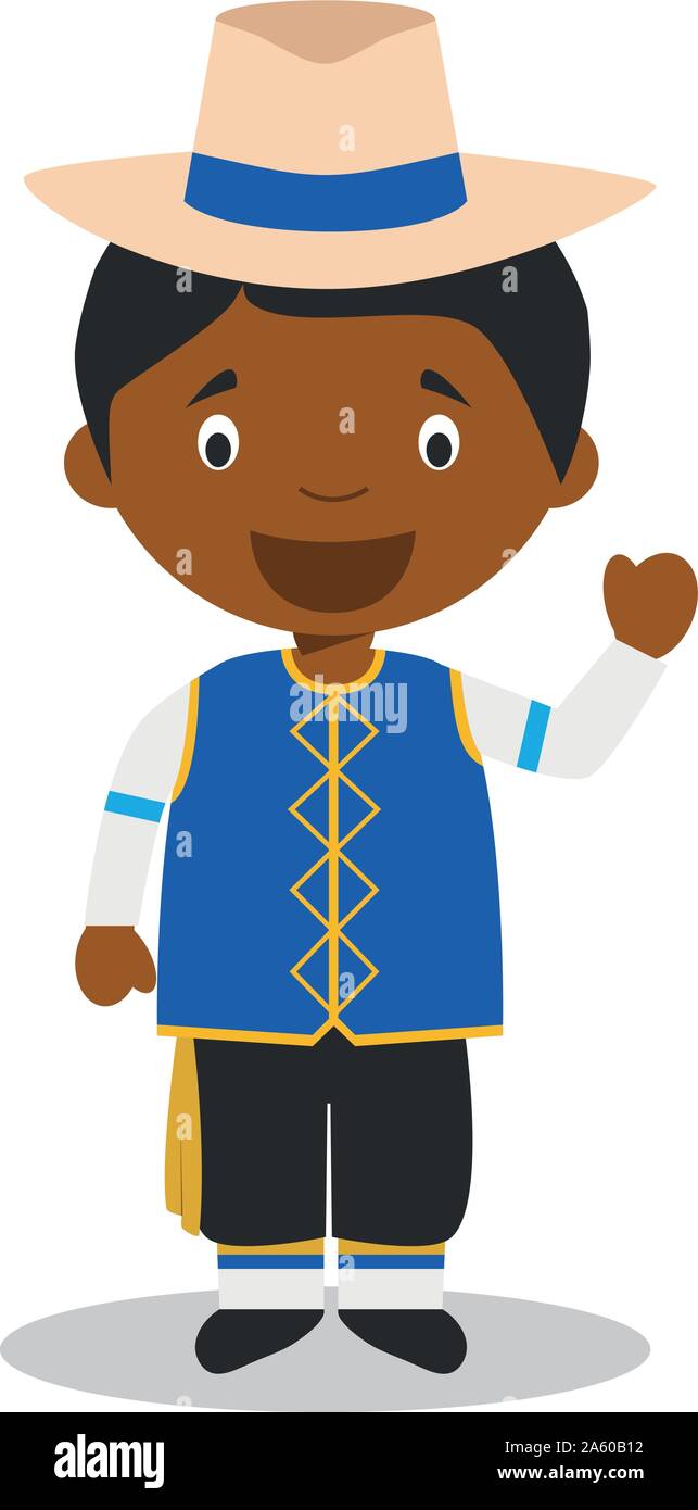Carattere da Barbados vestito in modo tradizionale illustrazione vettoriale. I bambini del mondo collezione. Illustrazione Vettoriale