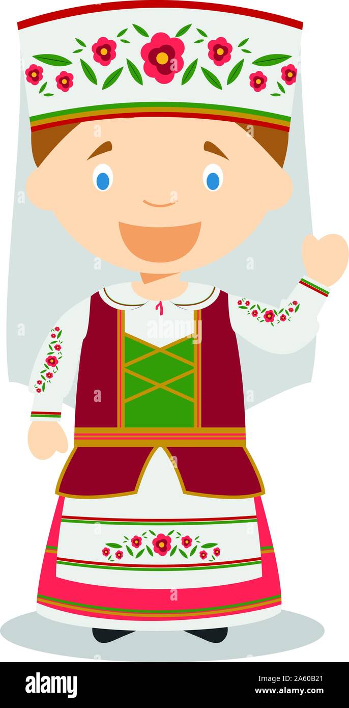Carattere dalla Bielorussia vestito in modo tradizionale illustrazione vettoriale. I bambini del mondo collezione. Illustrazione Vettoriale